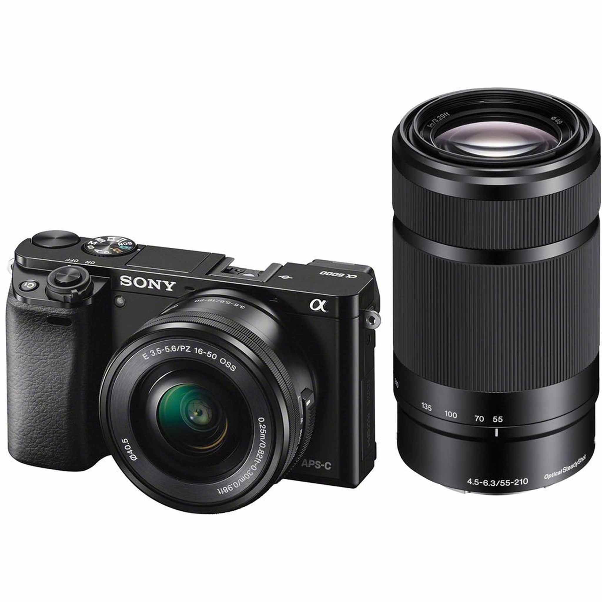 Sony Alpha a6000 Mirrorless Camera with 16-50mm and 55-210mm Lenses ILCE6000Y/B With Soft Bag, 64GB Memory Card, Card Reader , Plus Essential Accessories Sony