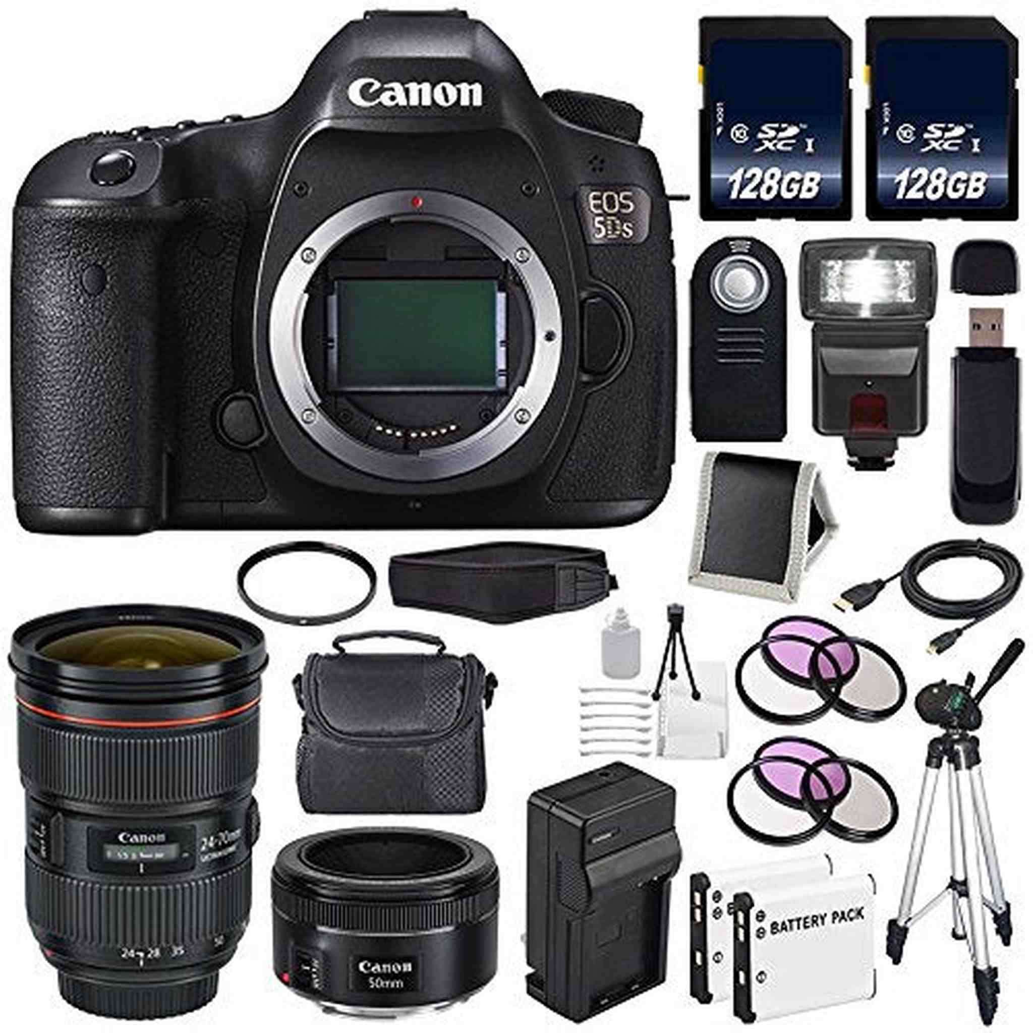 Canon EOS 5DS DSLR Camera International Model 0581C002 + Canon EF 24-70mm f/2.8L II USM Lens + EF 50mm f/1.8 STM Lens Starter Bundle Canon