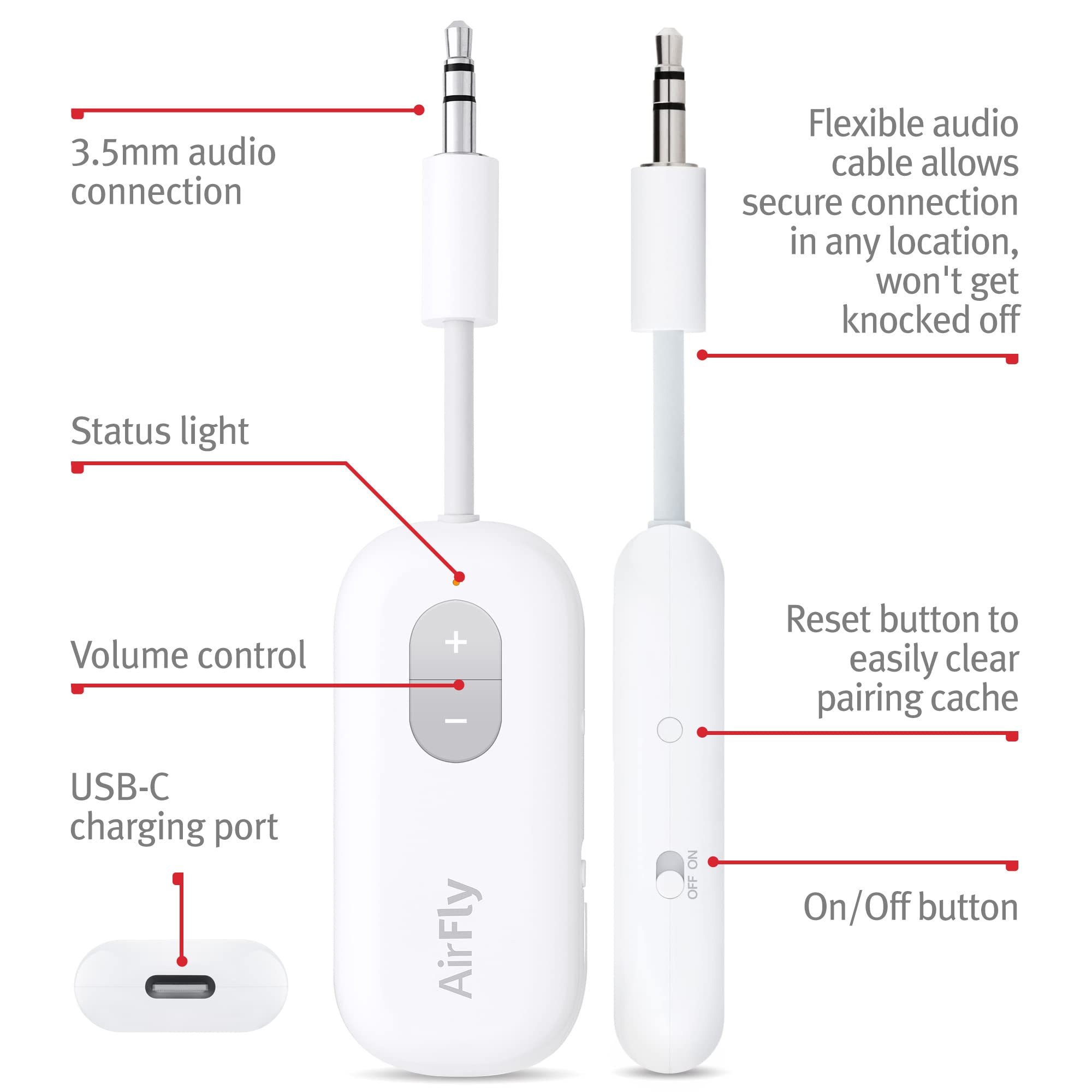 Twelve South AirFly SE, Bluetooth Wireless Audio Transmitter for AirPods/Wireless or Noise-Cancelling Headphones Use with Any 3.5 mm Audio Jack on Airplanes, Gym Equipment or iPad/Tablets Twelve South