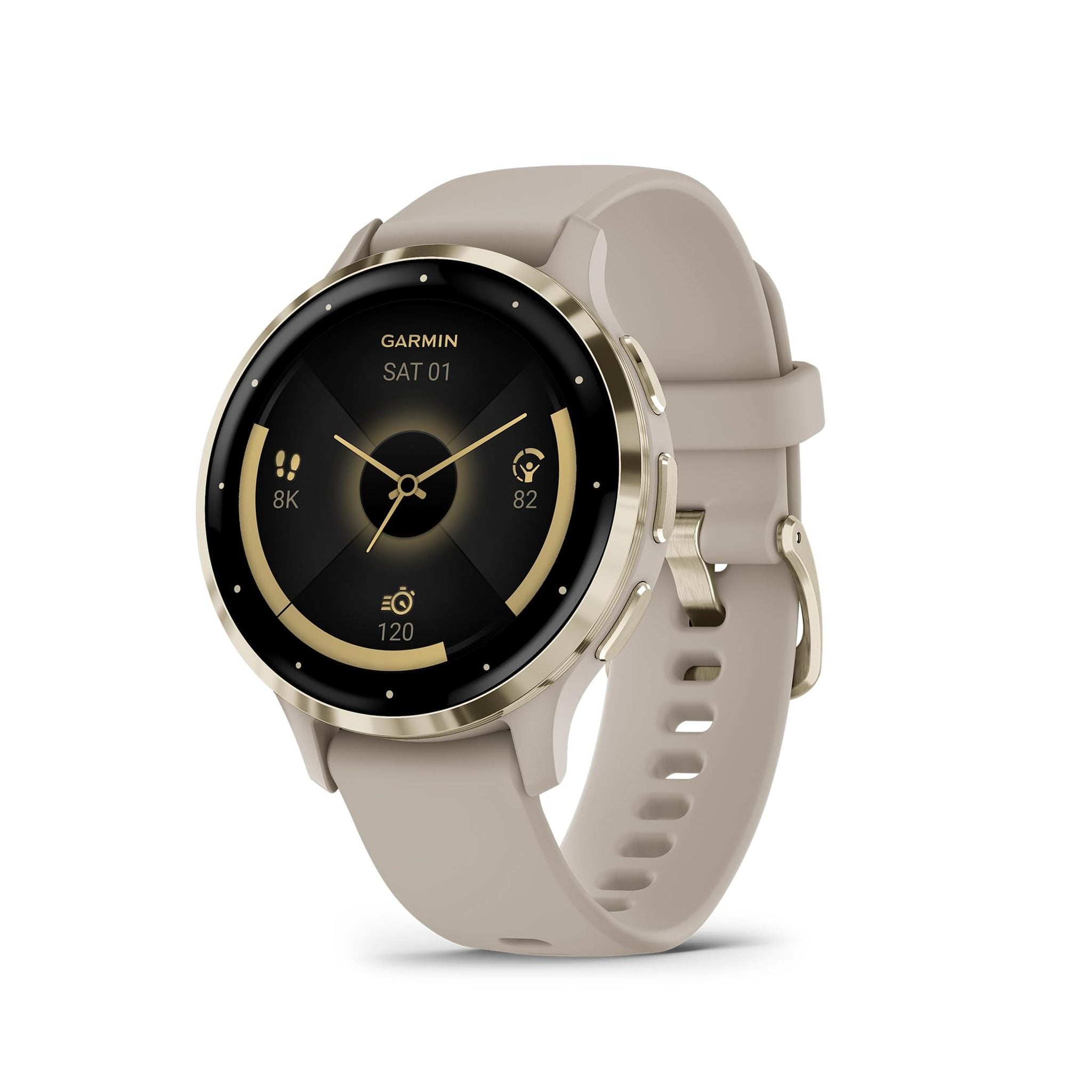 Garmin Venu 3S Soft Gold Stainless Steel Bezel 1.2-Inch AMOLED Touchscreen Display Smart Watch with 41mm French Gray Case and Silicone Band Garmin