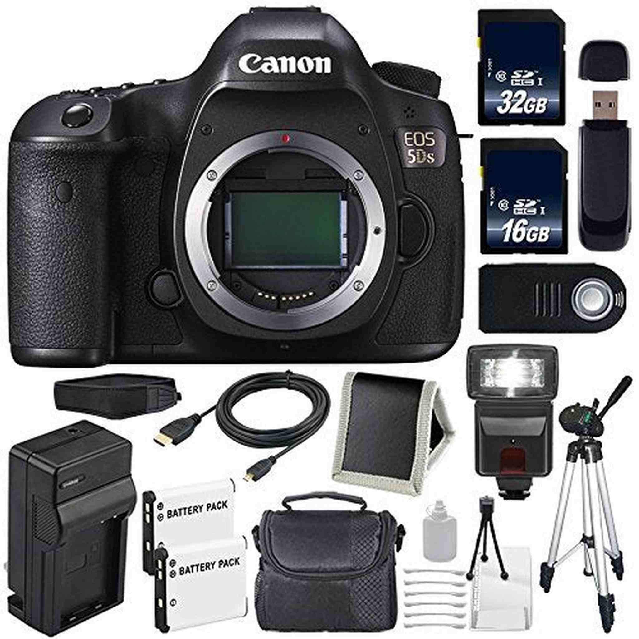 Canon EOS 5DS DSLR Camera International Model 0581C002 + LP-E6 Battery + 32GB Card + 16GB Card Outdoor Bundle Canon