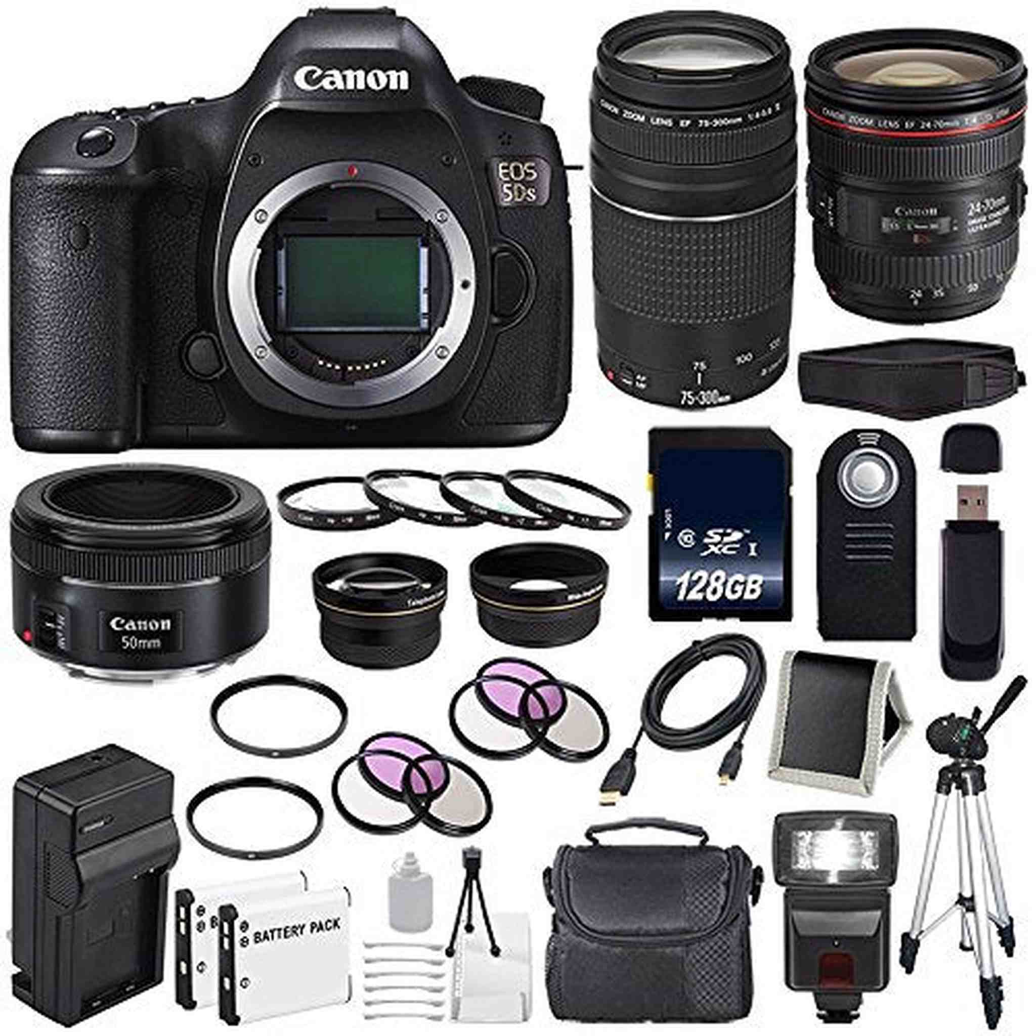 Canon EOS 5DS DSLR Camera International Model 0581C002 + Canon EF 24-70mm f/4L is USM Lens + Canon EF 75-300 III Advanced Bundle Canon