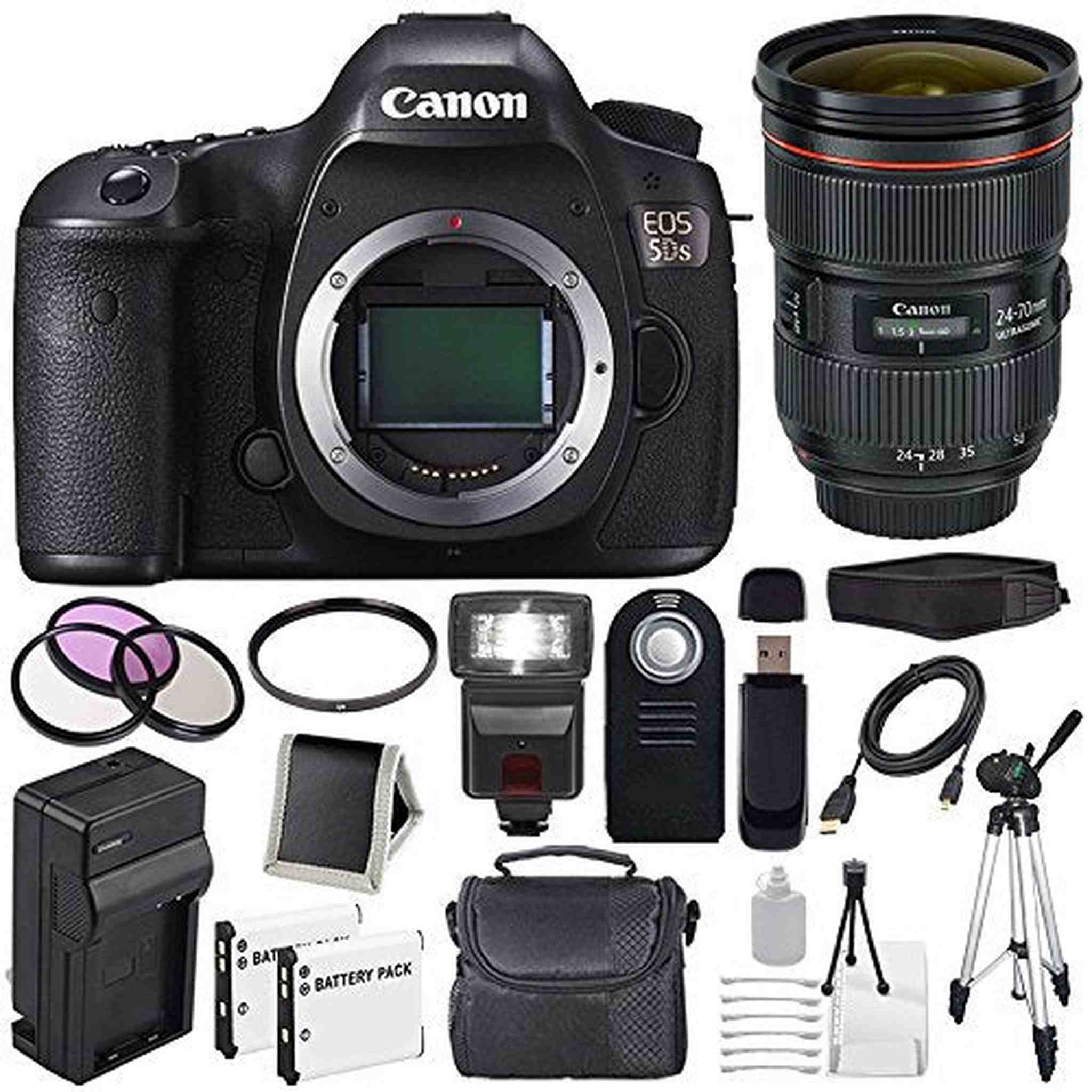 Canon EOS 5DS DSLR Camera International Model 0581C002 + Canon EF 24-70mm f/2.8L II USM Lens + LP-E6 Battery Bundle Canon