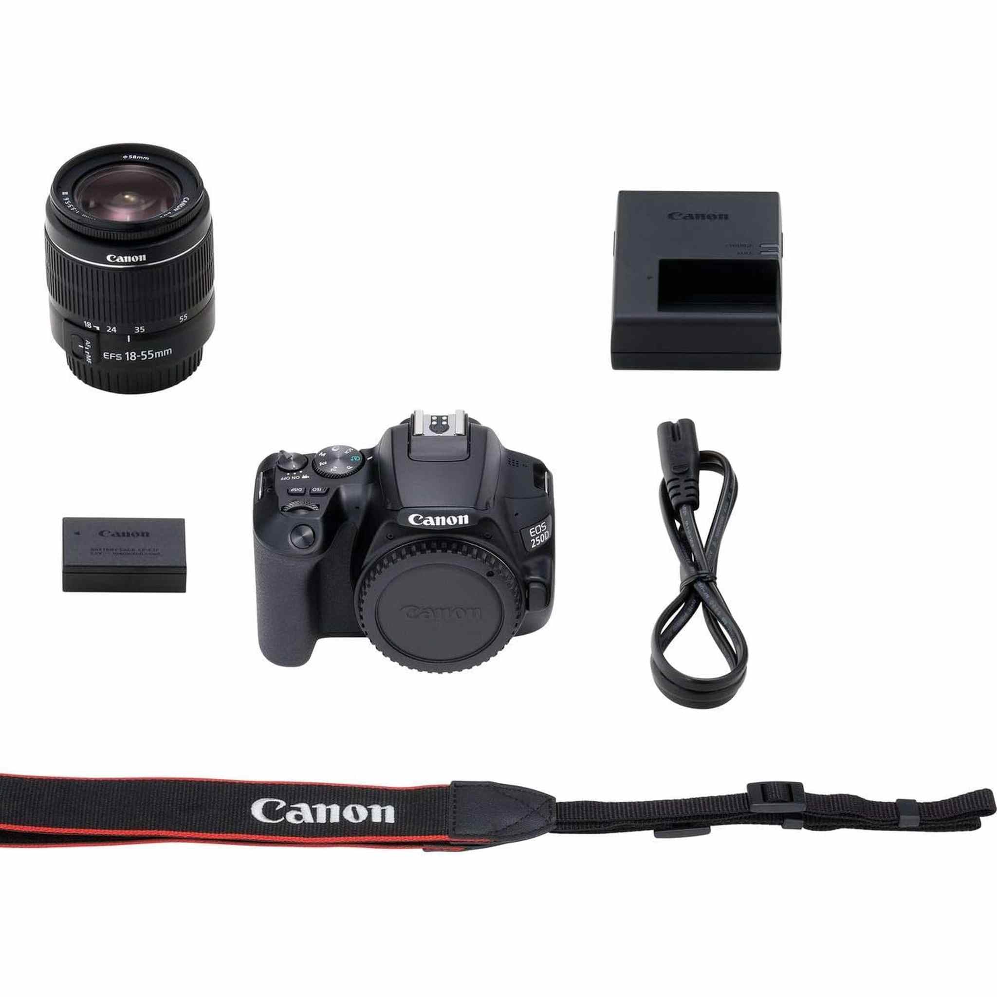 Canon EOS 250D / Rebel SL3 DSLR Camera with 18-55mm Lens Black + Creative Filter Set, EOS Camera Bag + 6AVE Electronics Canon