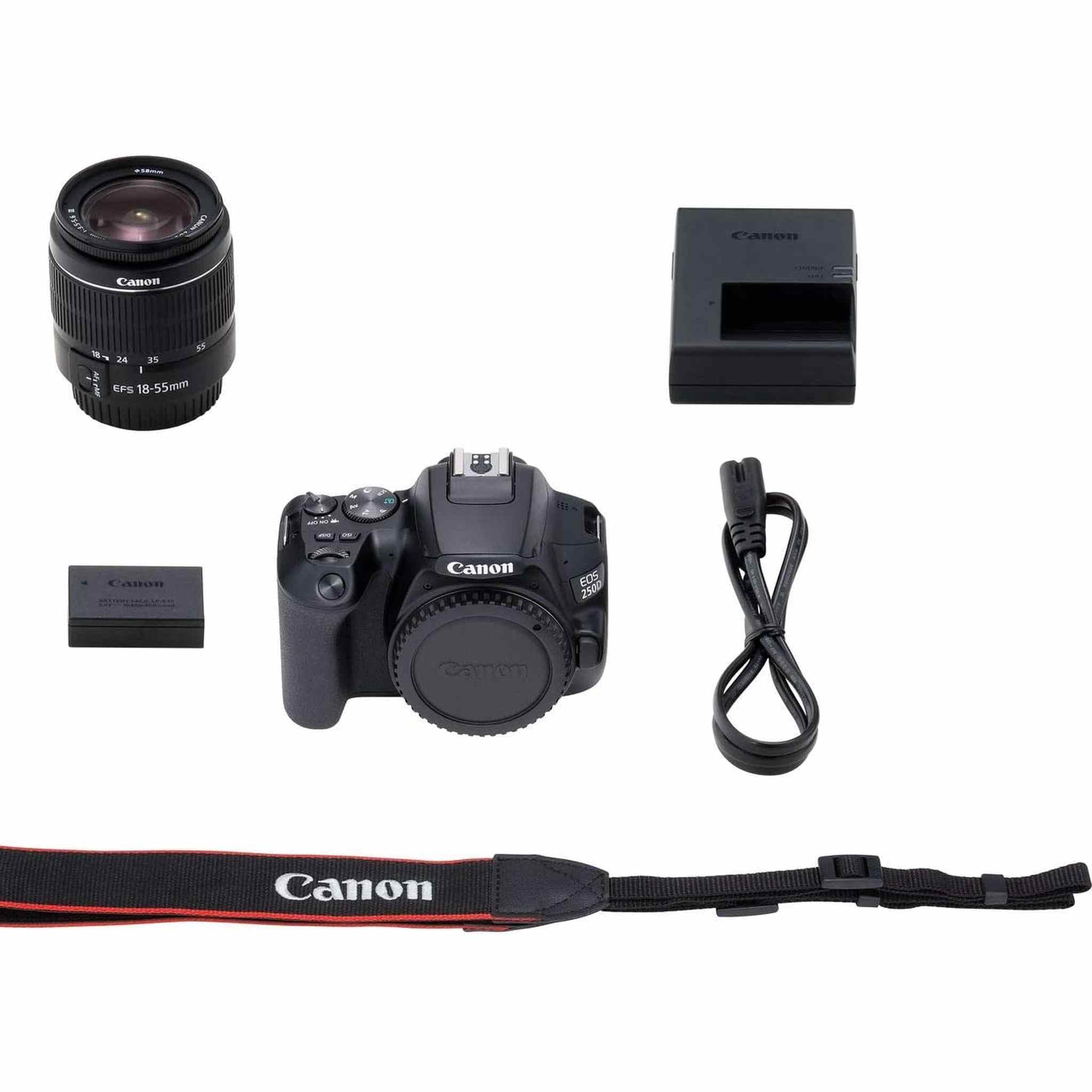 Canon EOS 250D / Rebel SL3 DSLR Camera with 18-55mm Lens Black + Creative Filter Set, EOS Camera Bag + Sandisk Ultra 64GB Card Pro Bundle Canon