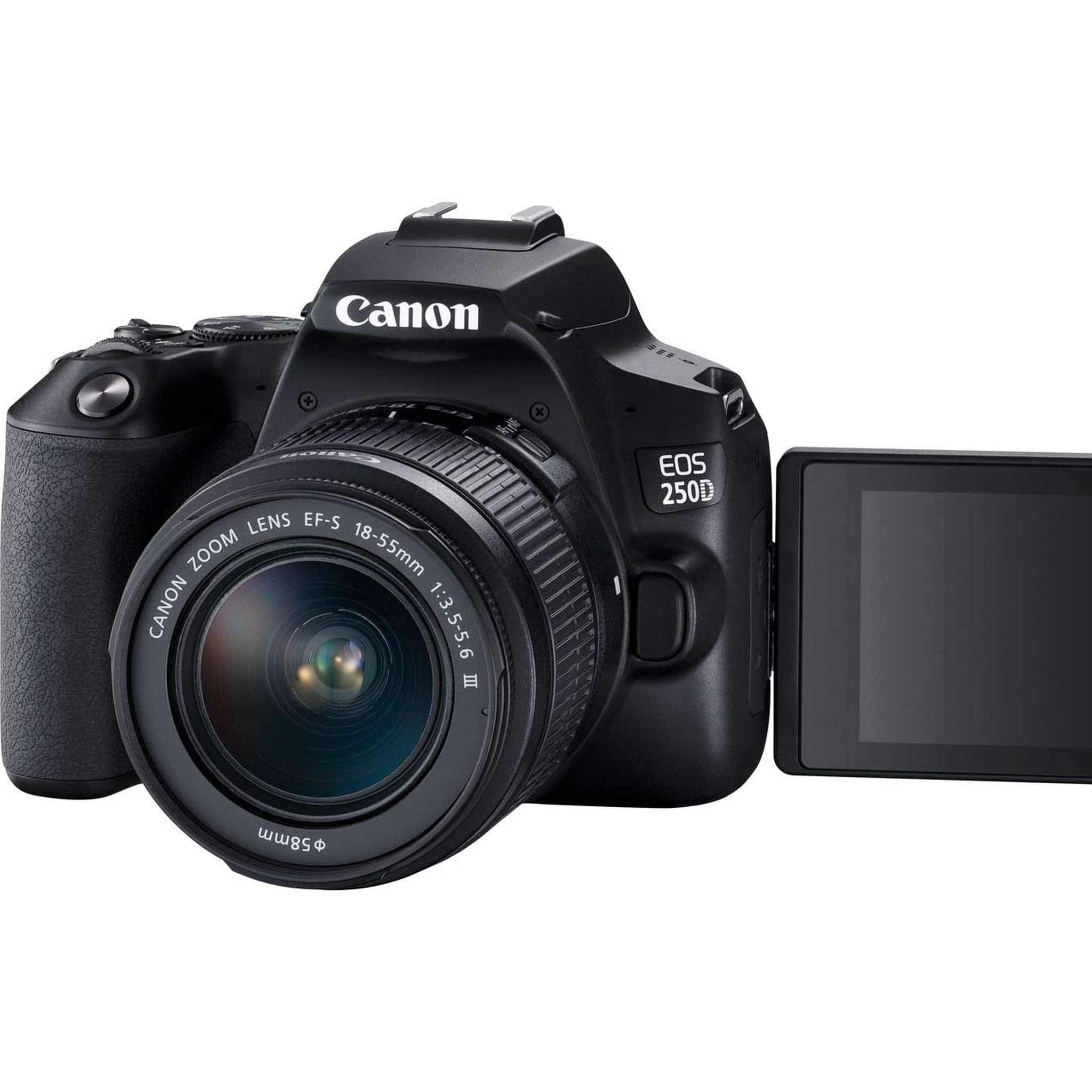 Canon EOS 250D / Rebel SL3 DSLR Camera with 18-55mm Lens Black + Creative Filter Set, EOS Camera Bag + Sandisk Ultra 64GB Card + 6AVE Electronics Canon