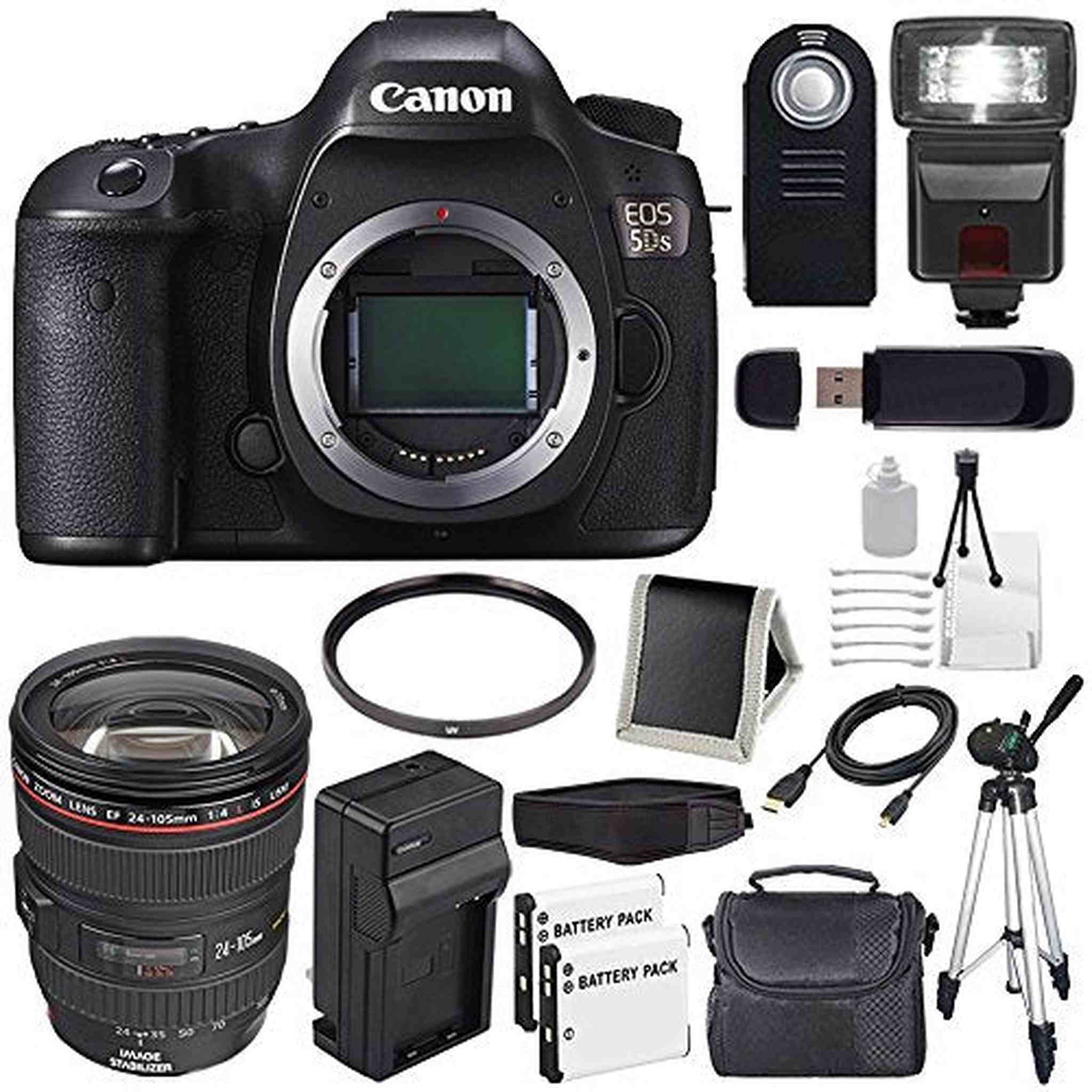 Canon EOS 5DS DSLR Camera International Model 0581C002 + Canon EF 24-105mm f/4L is USM Lens + LP-E6 Battery Bundle Canon