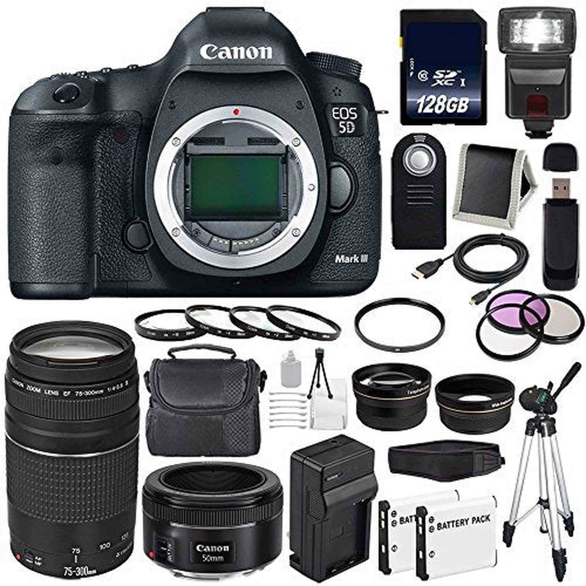 Canon EOD 5D III Digital Camera International Model + Canon EF 75-300 III+ EF 50mm f/1.8 STM Lens Storage Bundle Canon