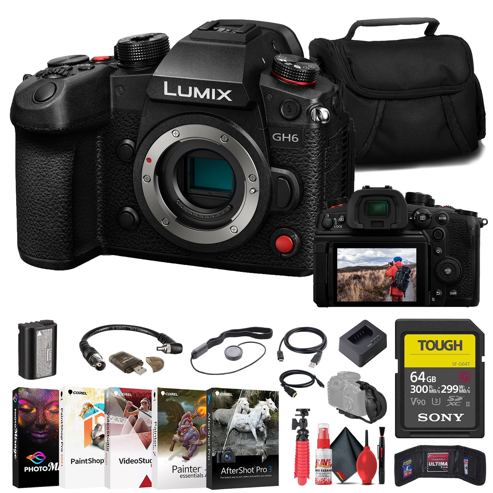 Panasonic Lumix GH6 Mirrorless Camera + 64GB TOUGH SD Card + Card Reader Starter Bundle Panasonic