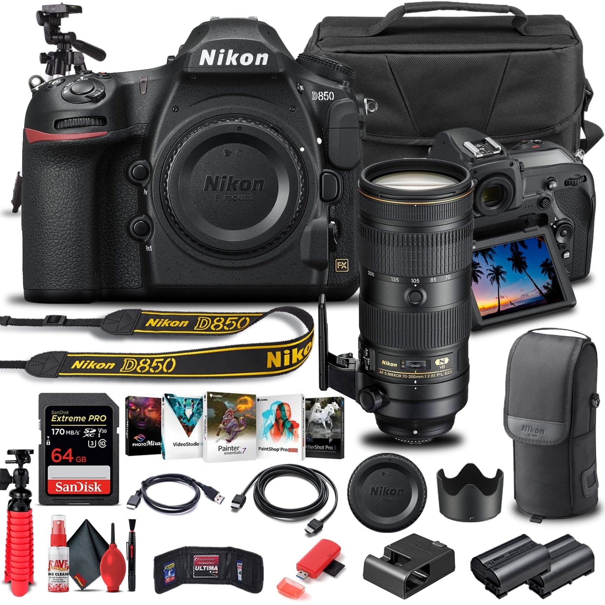 Nikon D850 DSLR Camera Body Only 1585 W/ Nikon 70-200mm VR Lens - Basic Bundle Nikon