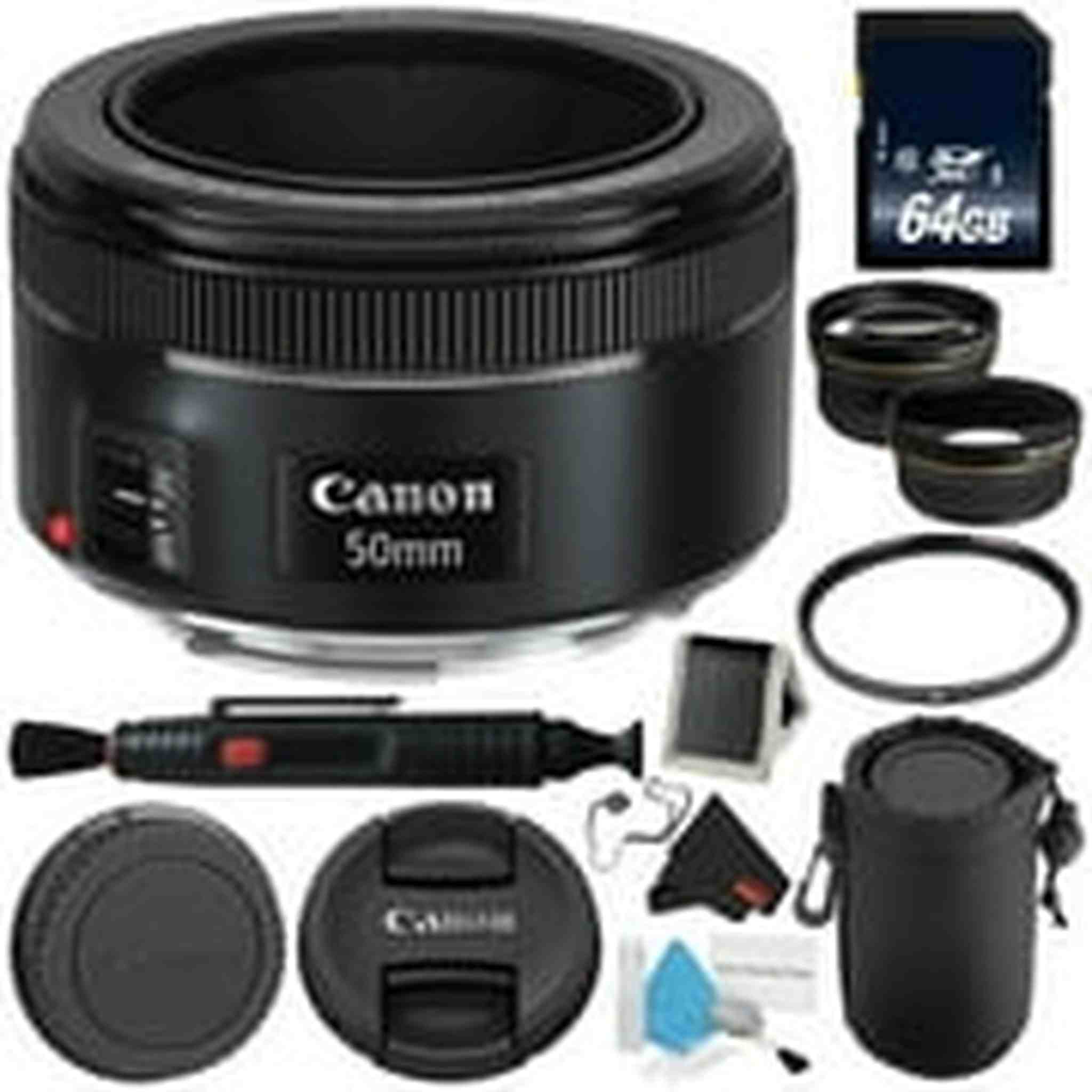 Canon EF 50mm f/1.8 STM Lens 0570C002 + 64GB Memory Card - Deluxe Bundle- International Version Canon