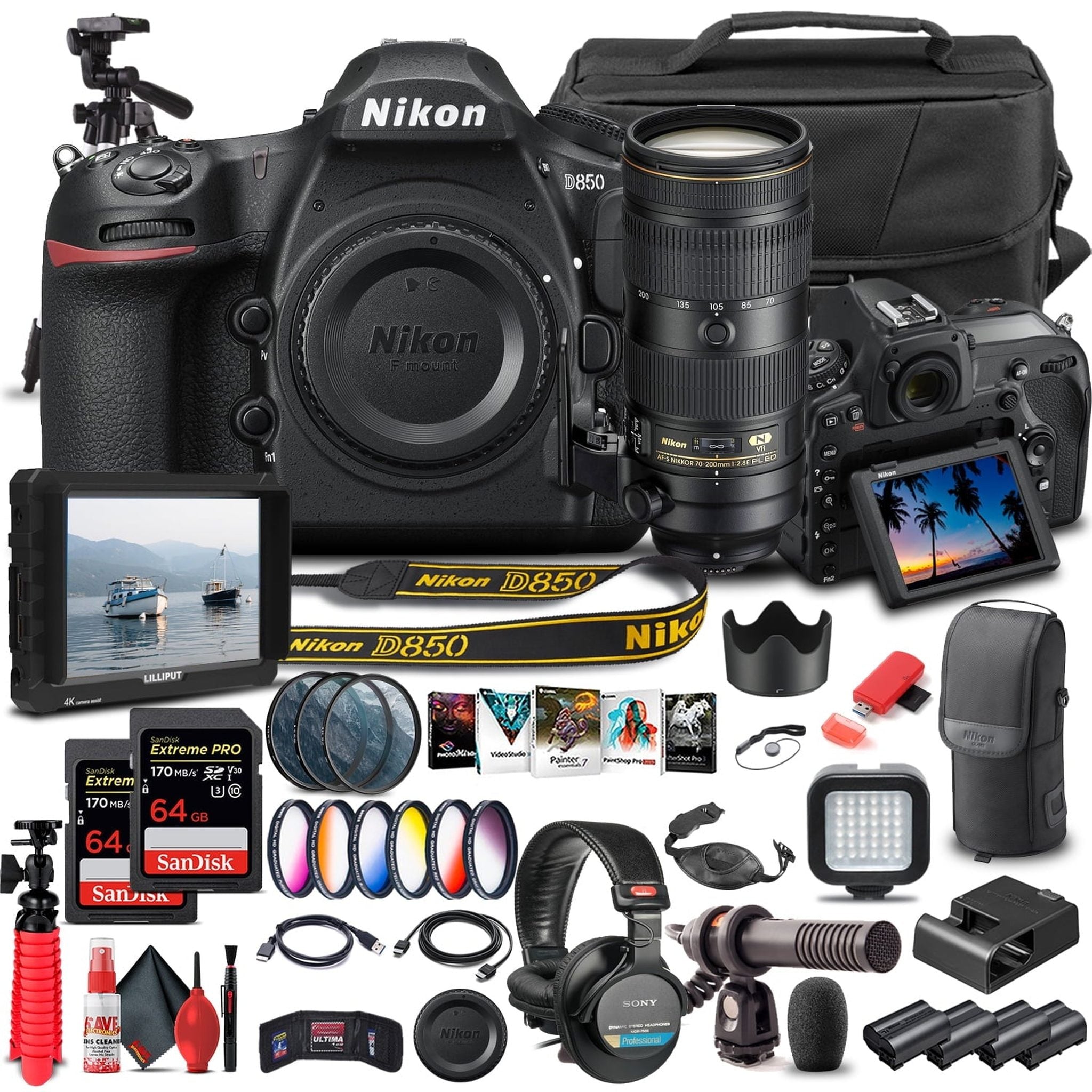 Nikon D850 DSLR Camera Body Only 1585 W/ Nikon 70-200mm VR Lens - Pro Bundle Nikon