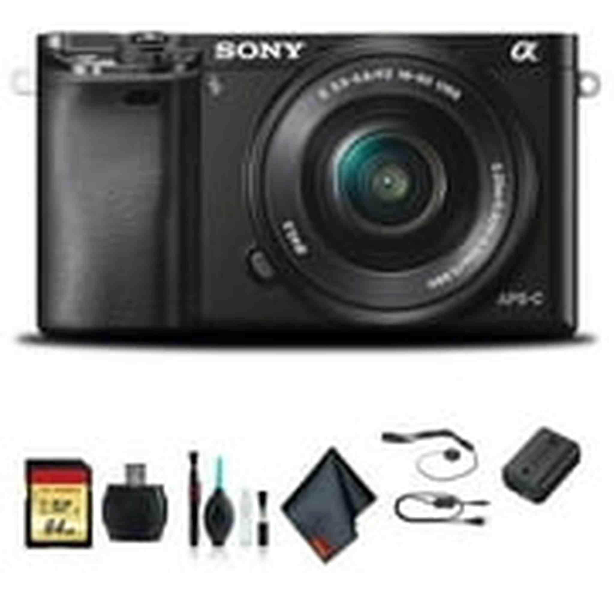 Sony Alpha a6000 Mirrorless Camera with 16-50mm and 55-210mm Lenses ILCE6000Y/B With Soft Bag, 64GB Memory Card, Card Reader , Plus Essential Accessories Sony