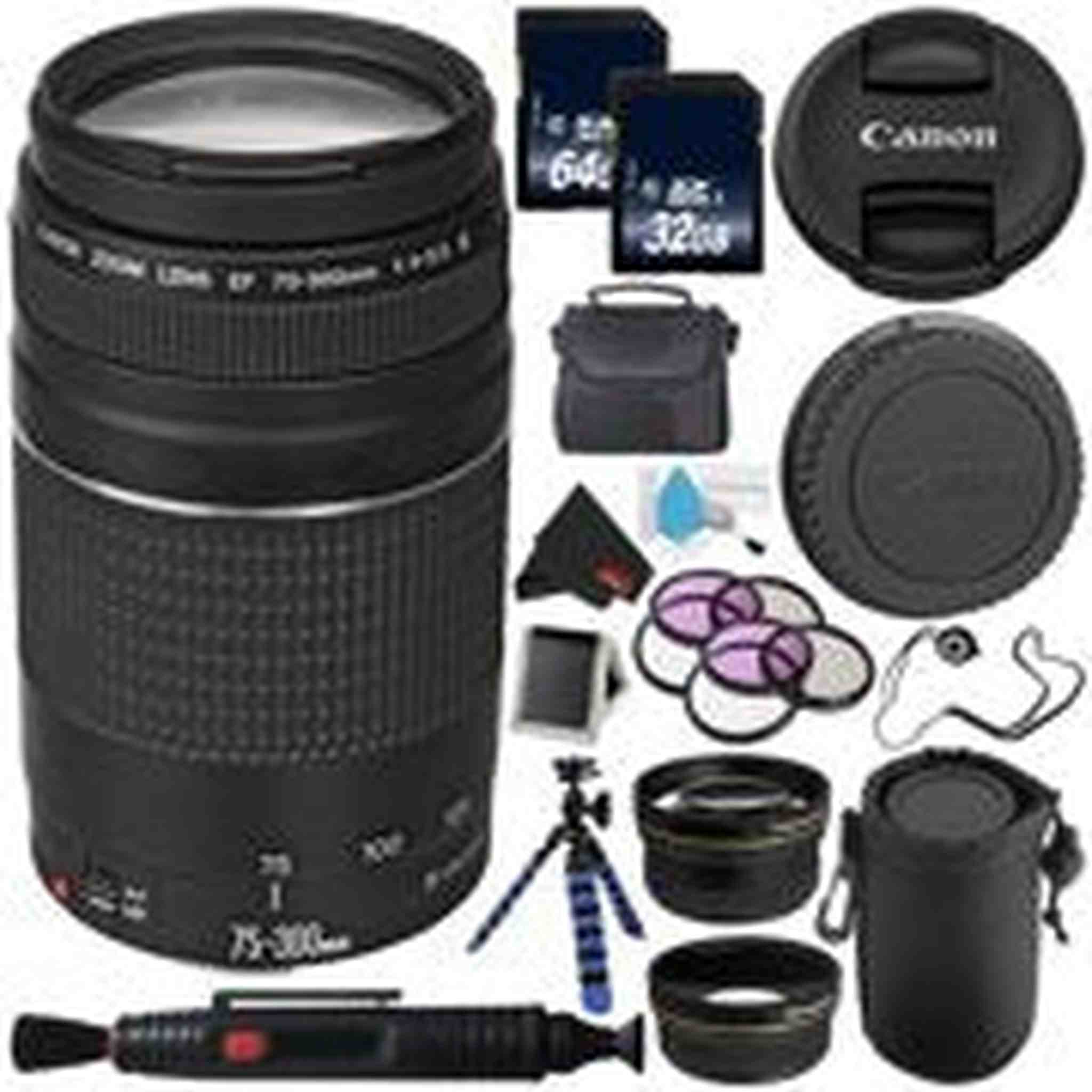 Canon EF 75-300mm f/4-5.6 III Telephoto Zoom Lens 6473A003 + Lens Pen Cleaner + Deluxe Lens Pouch + 58mm 3 Piece Filter Kit + Deluxe Cleaning Kit + Canon