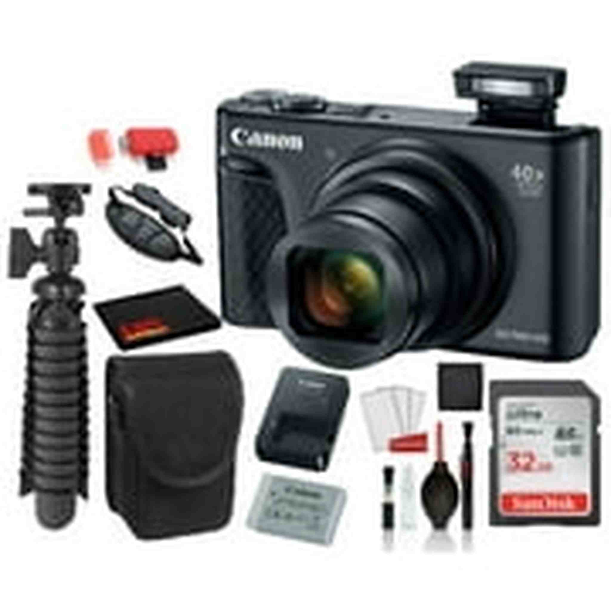 Canon PowerShot SX740 HS Digital Camera Black with SanDisk 32gb SD card + Camera Case + 12 Tripod Starter Bundle Canon