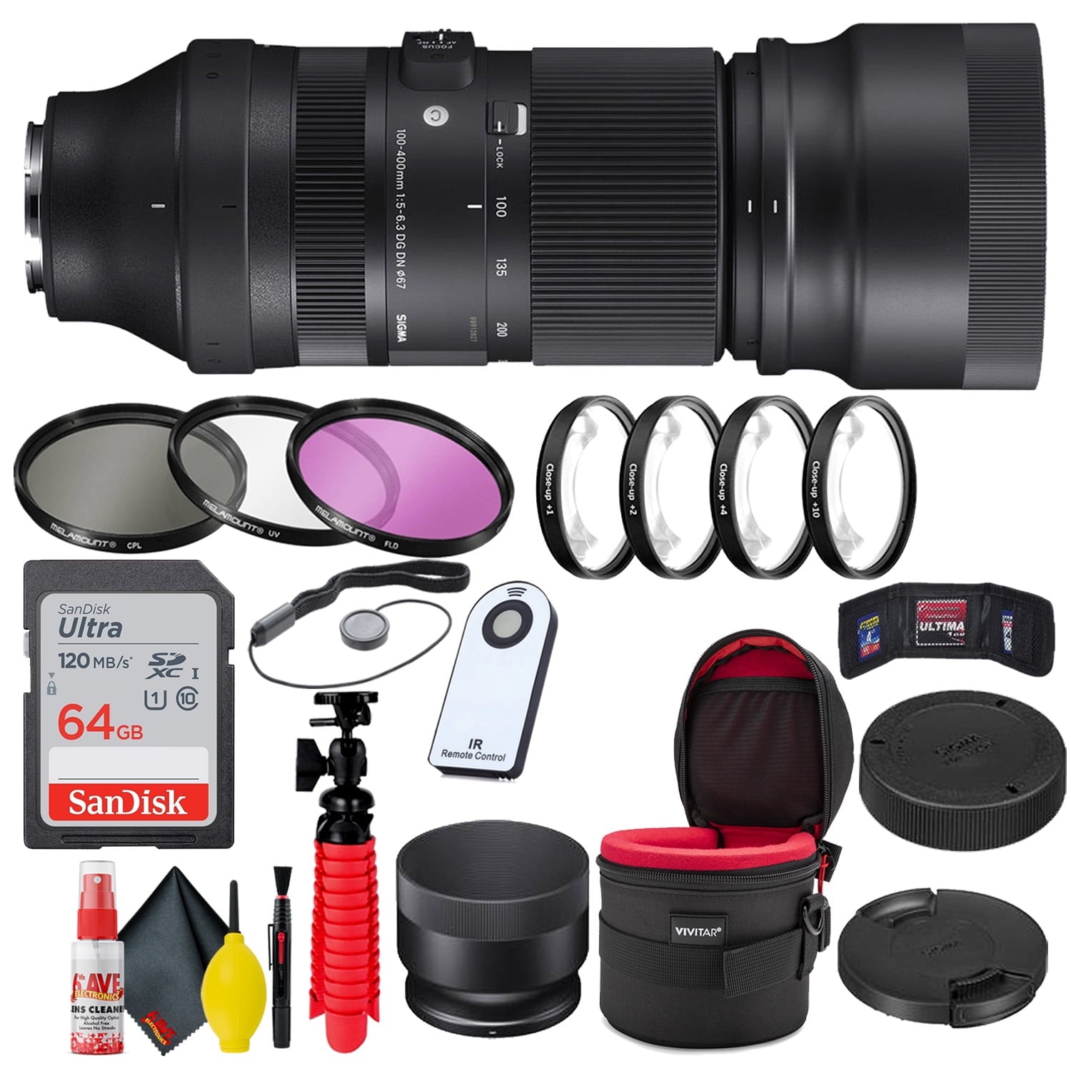 Sigma 100-400mm f/5-6.3 DG DN OS Contemporary Lens for Sony E + 64GB Bundle Sigma