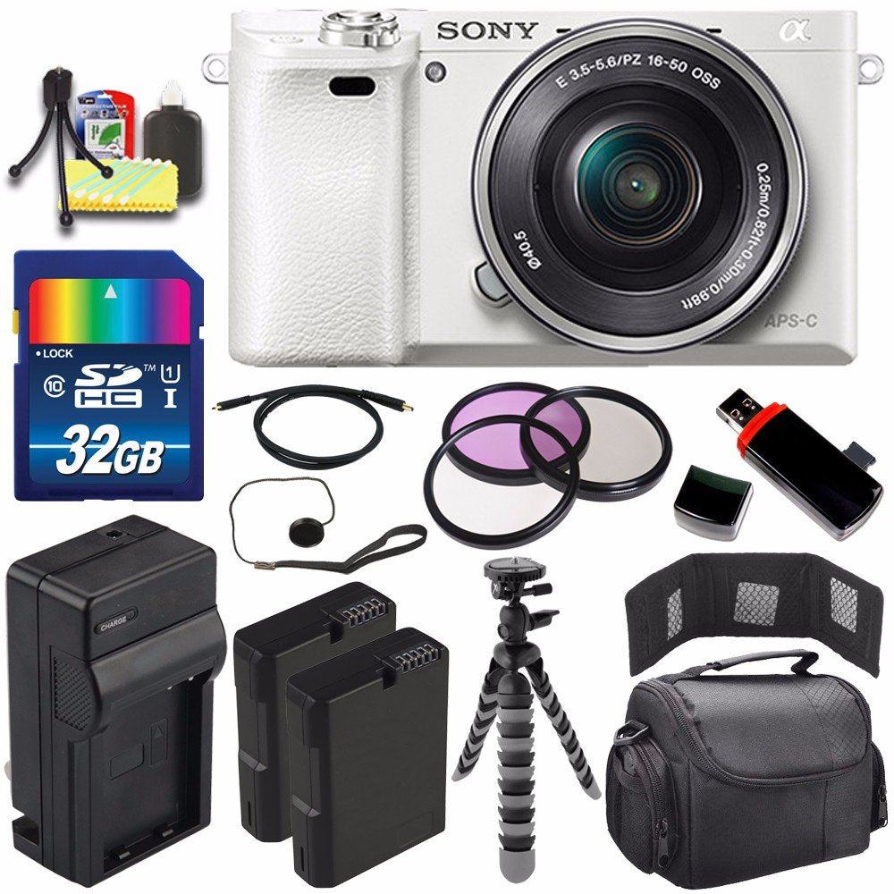 Sony Alpha a6000 Mirrorless Digital Camera with 16-50mm Lens White + Battery + Charger + 32GB Bundle 5 - International Sony