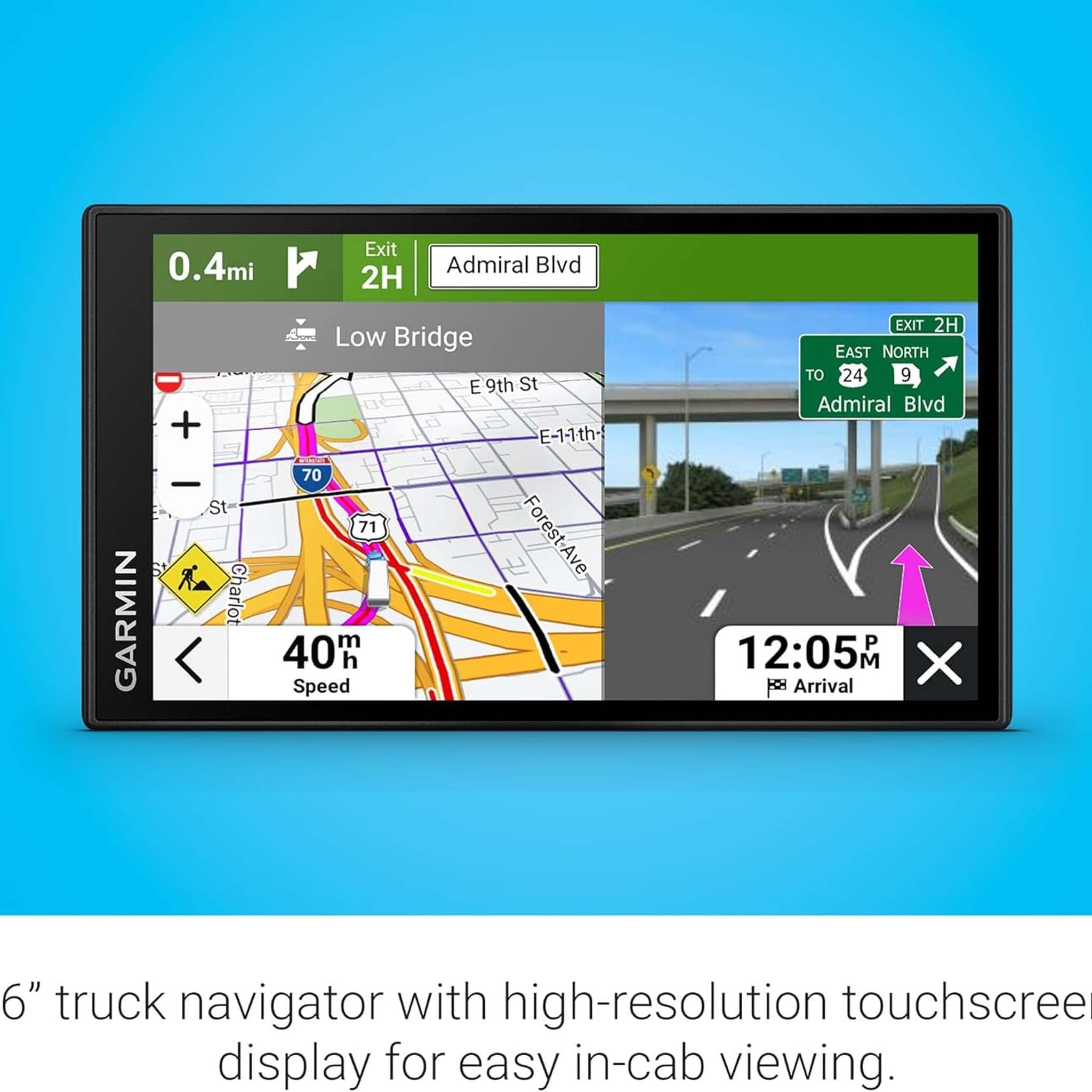 Garmin dēzl™ OTR620, High-Res 6” GPS Truck Navigator, Custom Truck Routing, Satellite Imagery, Wind Speed, Community-Shared Loading Docks, Truck Entrances & Parking Availability, Popular Truck Paths Garmin