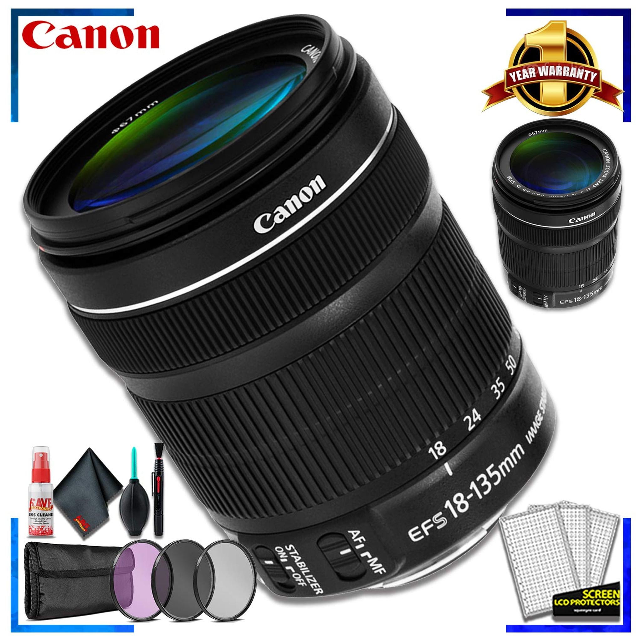 Canon EF-S 18-135mm f/3.5-5.6 STM Lens Intl Model + 3 Pcs Filter Kit + Cleaning Kit Canon