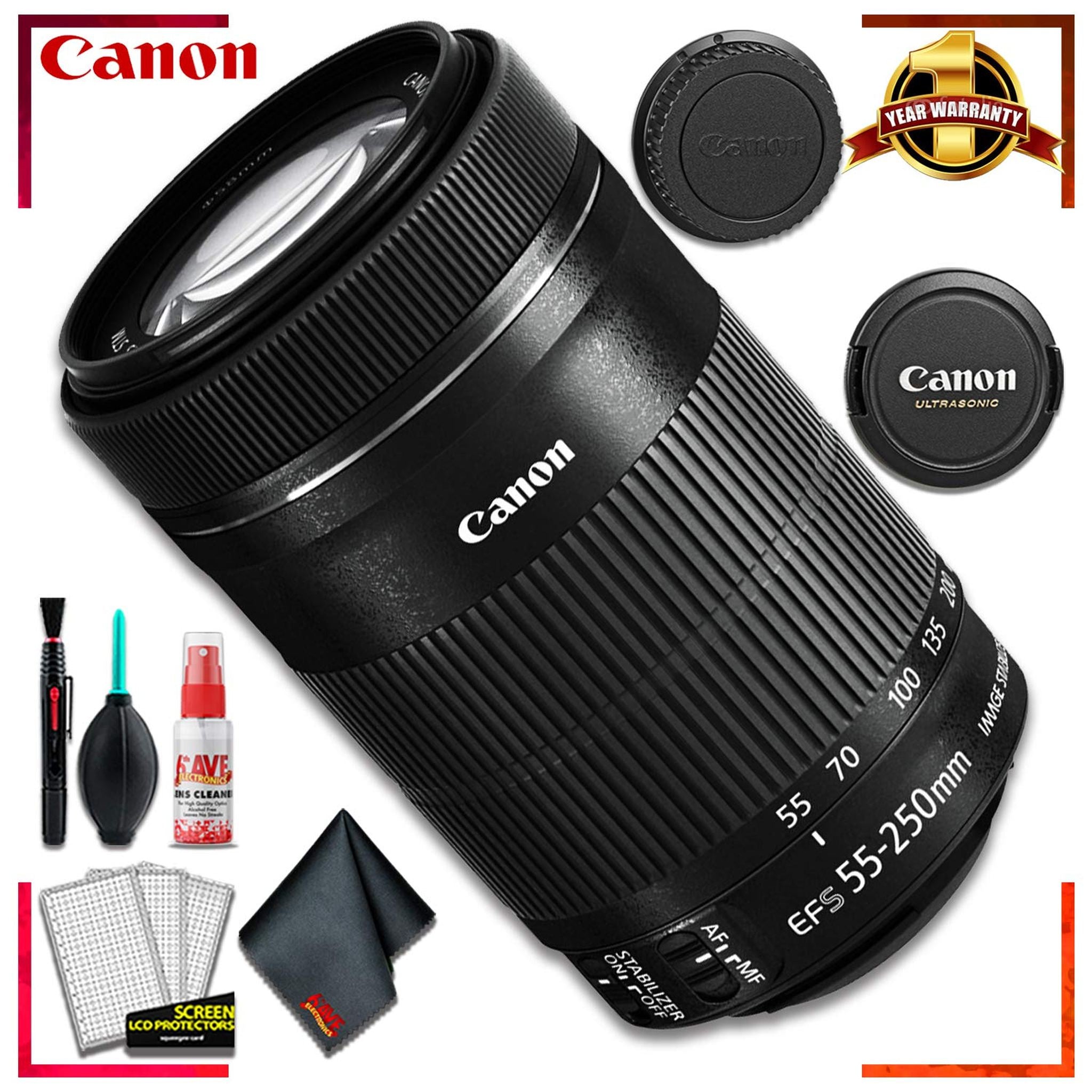 Canon EF-S 55-250mm f/4-5.6 is STM Lens + Cleaning Kit Canon