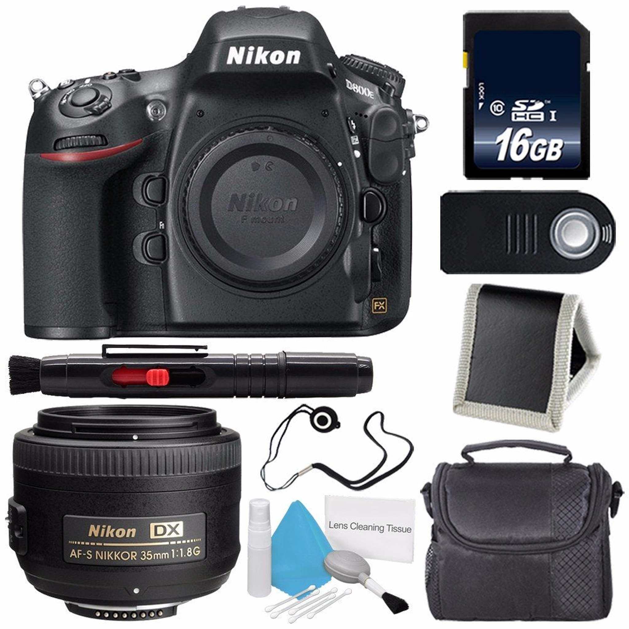 Nikon D800E Digital Camera Body Only International Model + Nikon AF-S DX NIKKOR 35mm f/1.8G Lens + 16GB Memory Card Storage Bundle Nikon