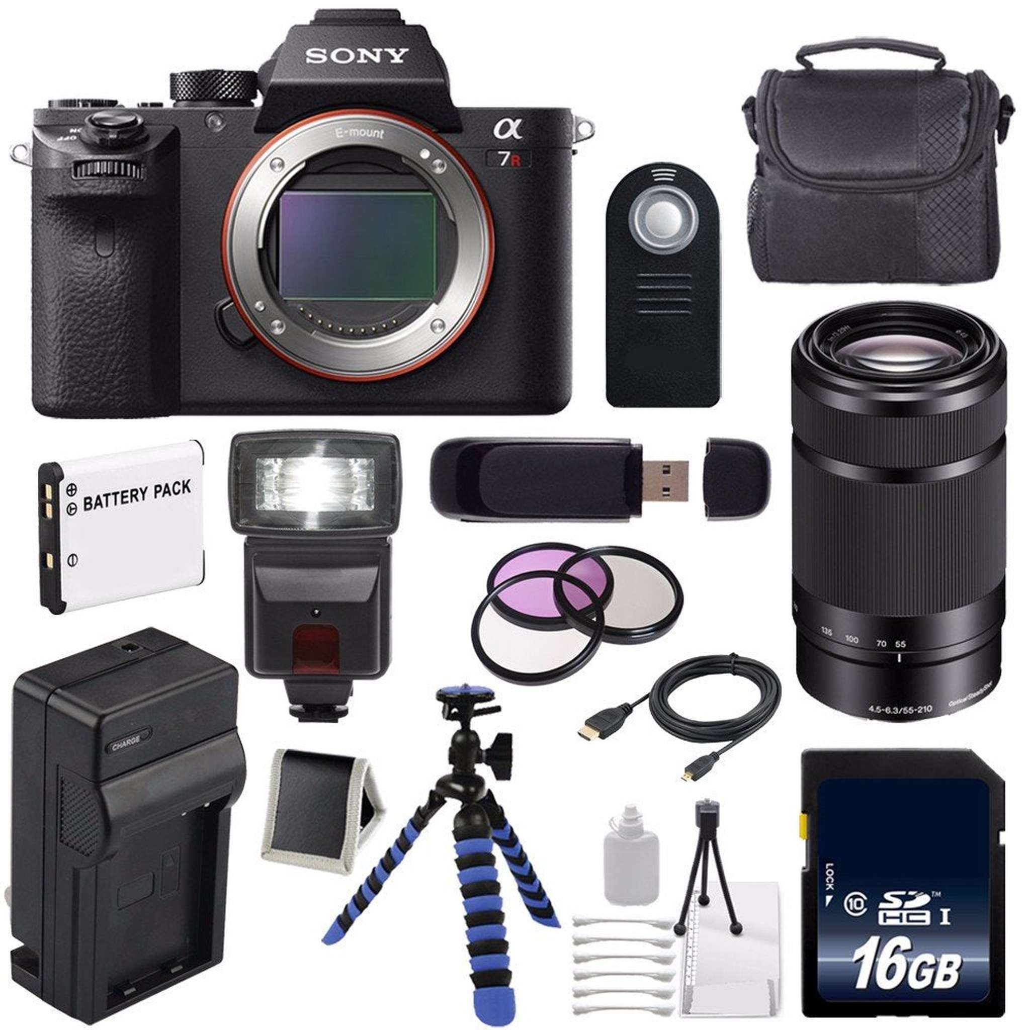 Sony Alpha a7R II Mirrorless Digital Camera International Model + Sony E 55-210mm f/4.5-6.3 OSS E-Mount Lens Black Extreme Bundle Sony