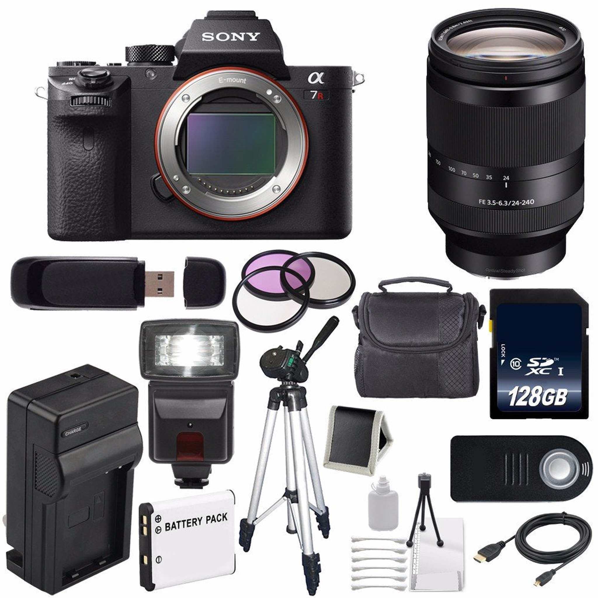 Sony Alpha a7R II Mirrorless Digital Camera International Model + Sony FE 24-240mm f/3.5-6.3 OSS Lens + 72mm 3 Piece Starter Bundle Sony