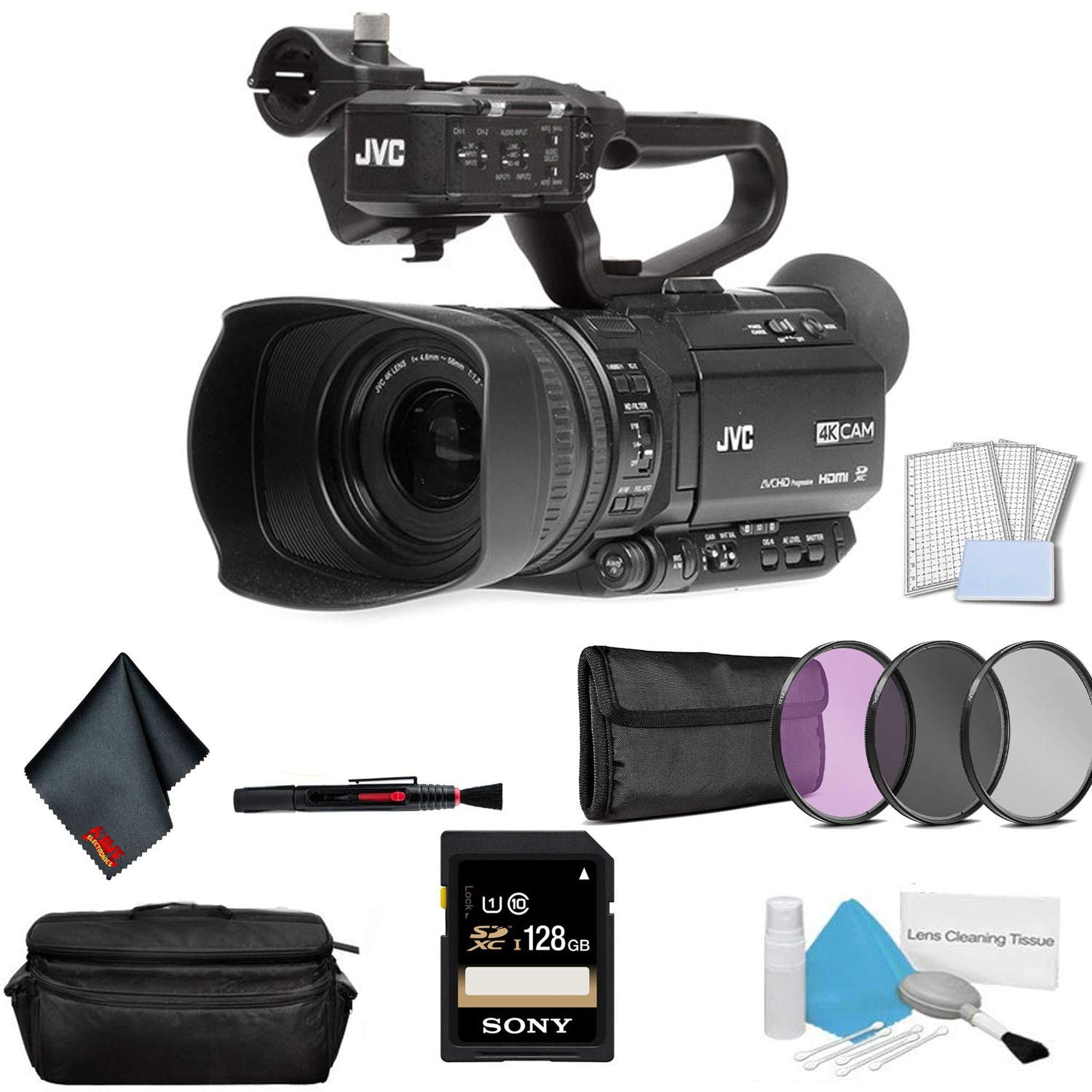 JVC GY-HM250 UHD 4K Streaming Professional Video Camcorder - Bundle with 128GB Memory Card + LCD Screen Protectors + More JVC