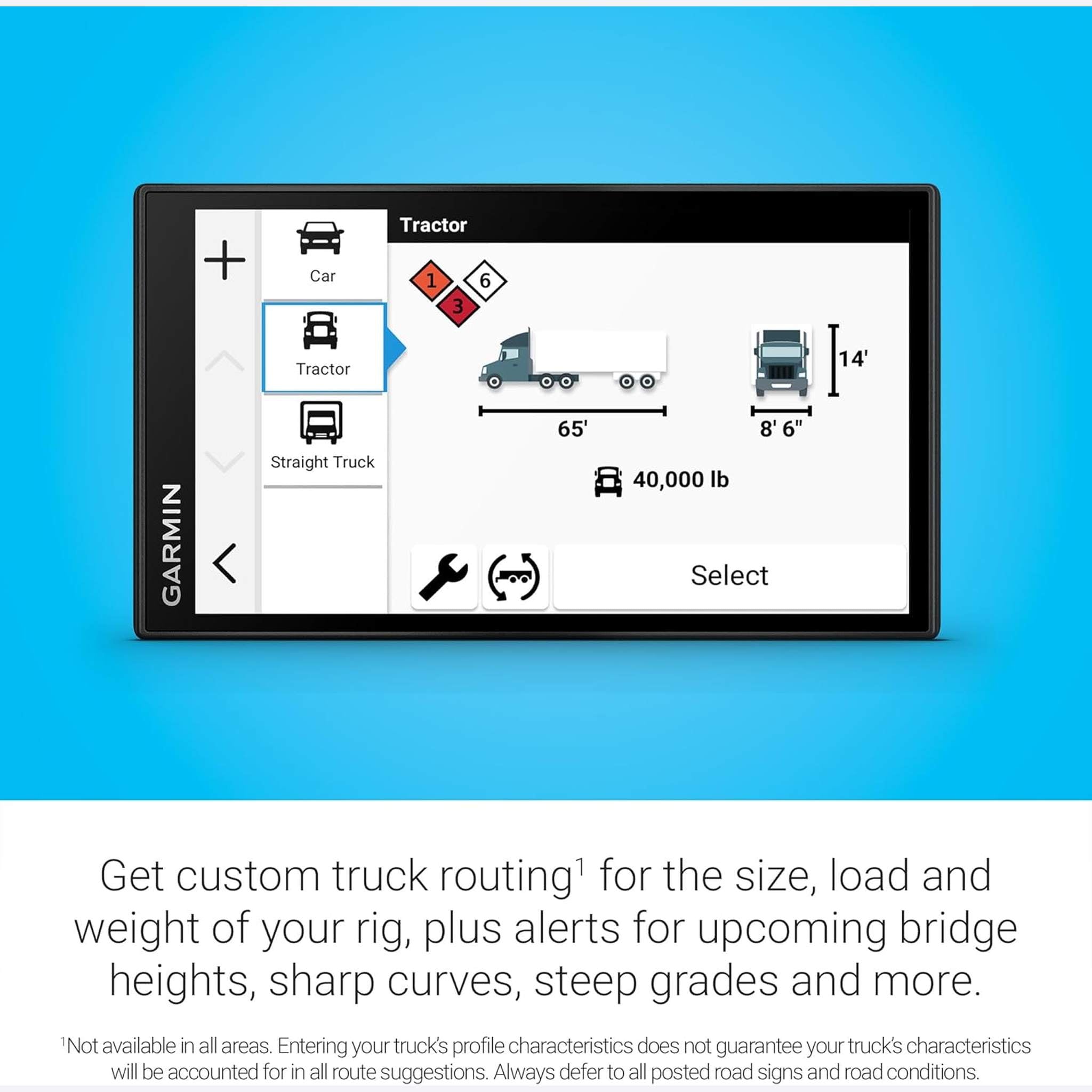 Garmin dēzl™ OTR620, High-Res 6” GPS Truck Navigator, Custom Truck Routing, Satellite Imagery, Wind Speed, Community-Shared Loading Docks, Truck Entrances & Parking Availability, Popular Truck Paths Garmin