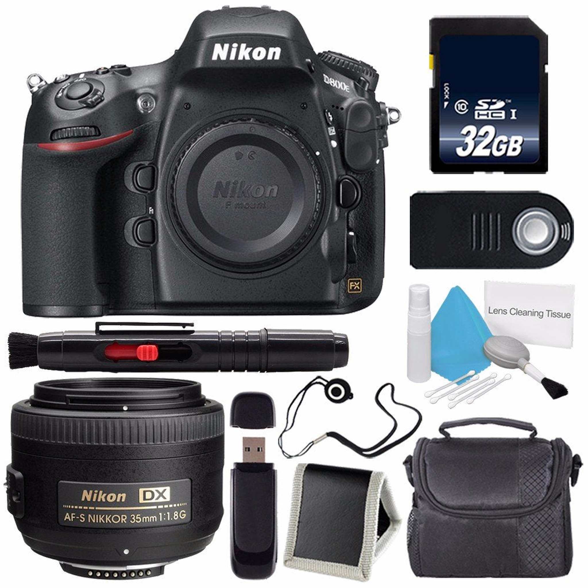 Nikon D800E Digital Camera Body Only International Model + Nikon AF-S DX NIKKOR 35mm f/1.8G Lens + 32GB Memory Card Outdoor Bundle Nikon