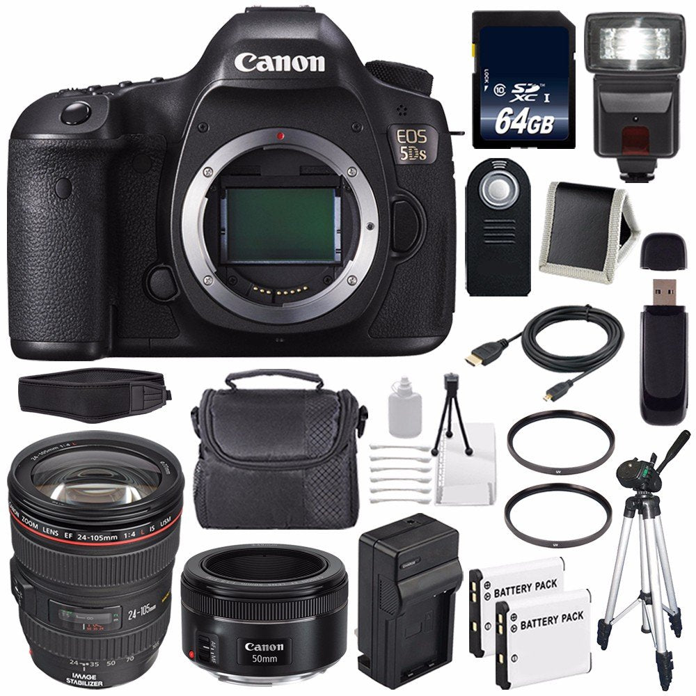 Canon EOS 5DS DSLR Camera International Model 0581C002 + Canon EF 24-70mm f/4L is USM Lens + EF 50mm f/1.8 STM Lens Innovative Bundle Canon