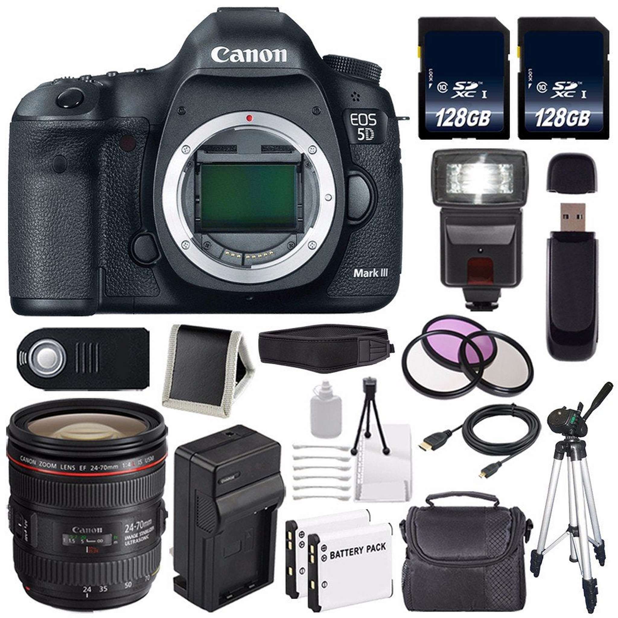 Canon EOD 5D III Digital Camera International Model + Canon EF 24-70mm f/4L is USM Lens + LP-E6 Battery + 128GB SDXC Cla Canon