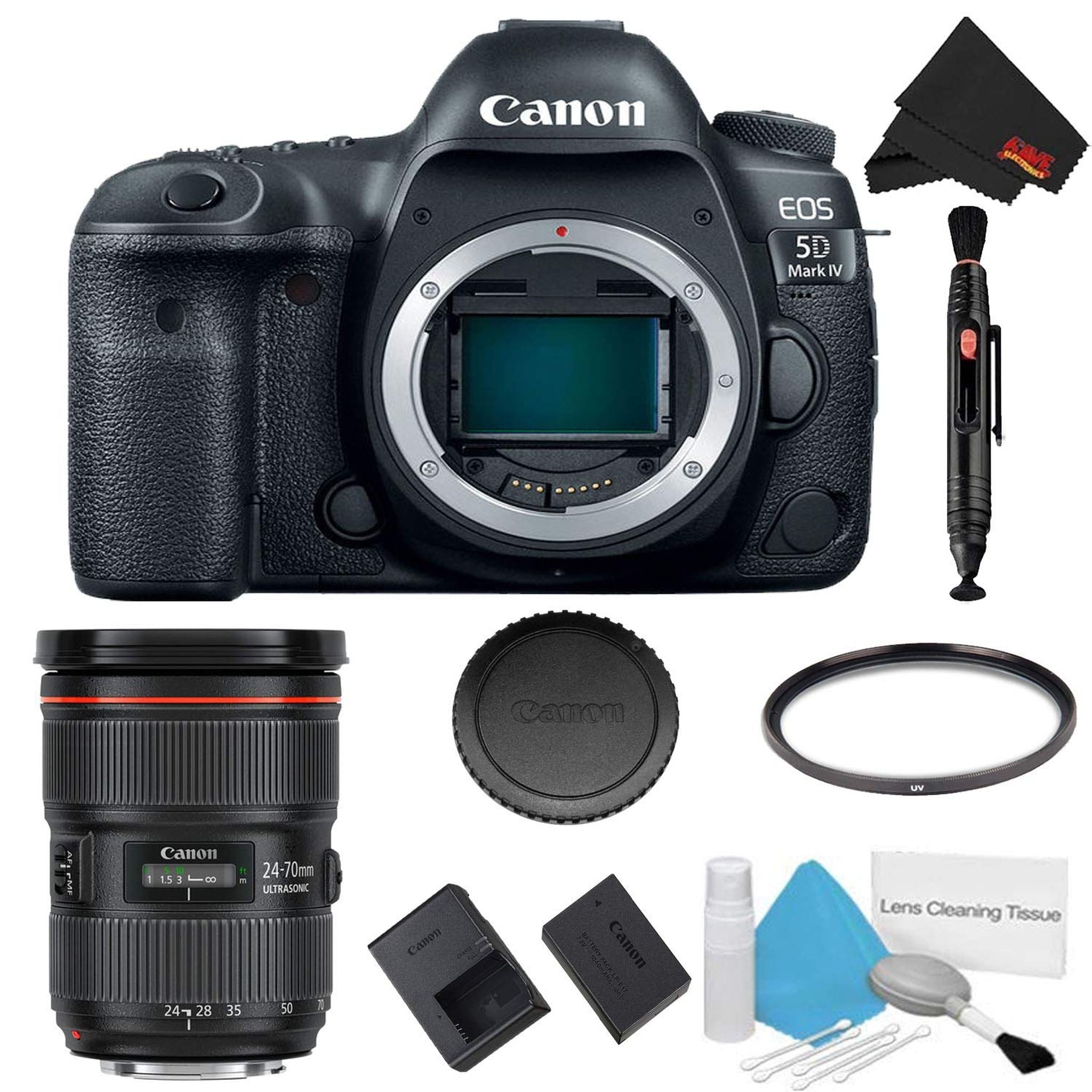 Canon EOS 5D Mark IV DSLR Camera Body Only Basic Filter Kit w/ 24-70mm F/2.8L II USM Lens - International Model Canon