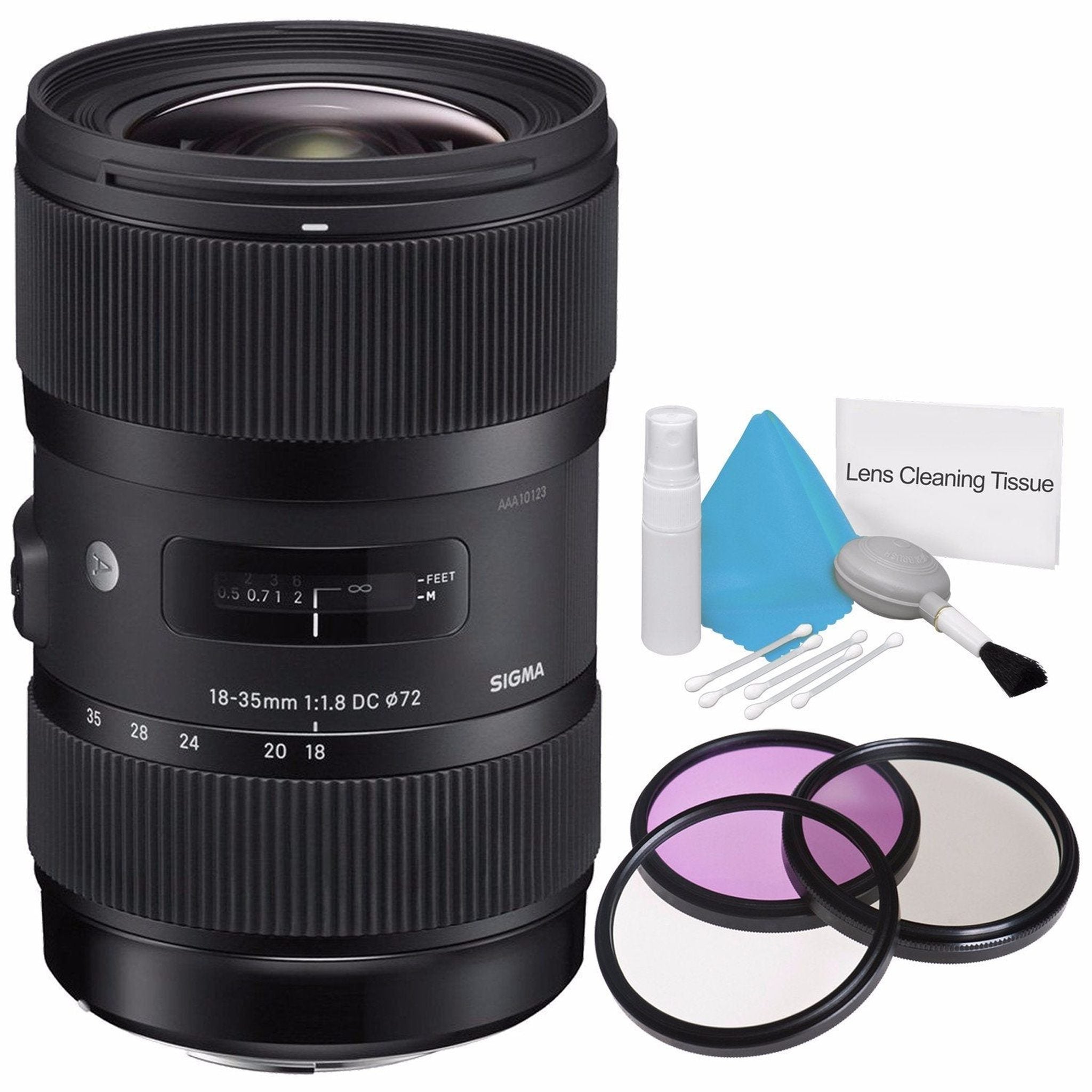 Sigma 18-35mm f/1.8 DC HSM Art Lens for Canon International Model + 72mm 3 Piece Filter Kit + Deluxe Cleaning Kit Bund Sigma