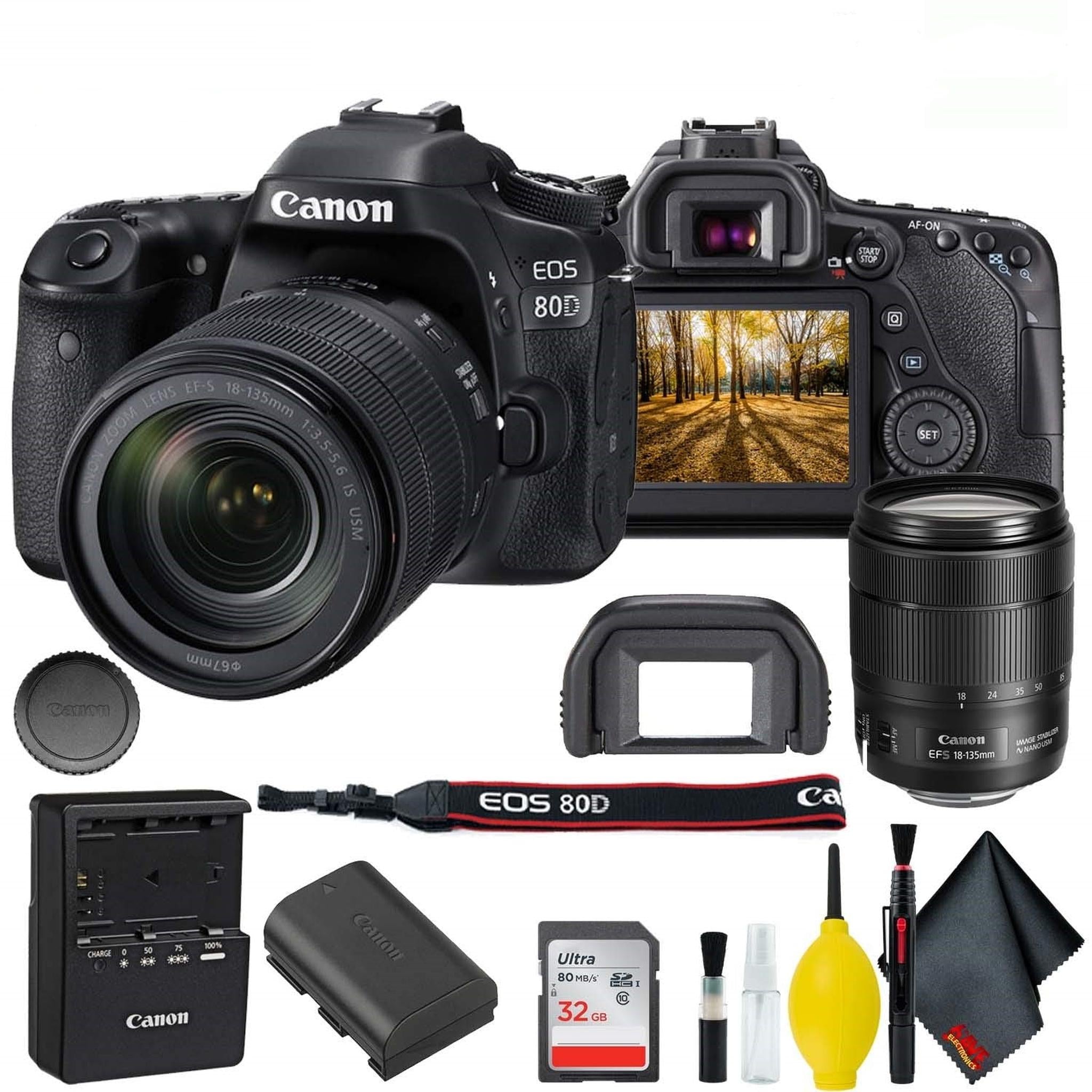 Canon EOS 80D DSLR Camera with 18-135mm Lens Accessory Bundle w/Cleaning Kit Canon