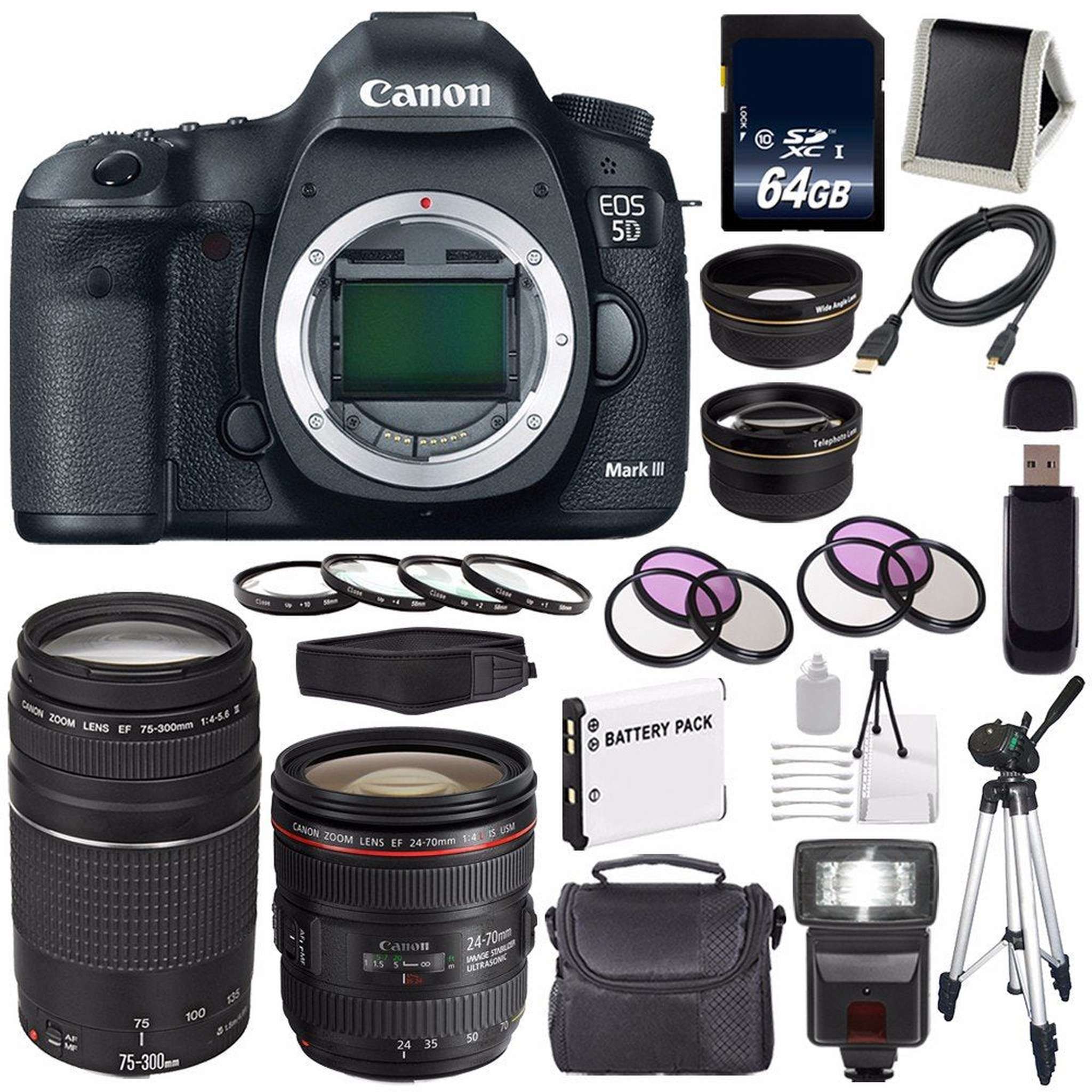 Canon EOD 5D III Digital Camera International Model + Canon EF 24-70mm f/4L is USM Lens + Canon EF 75-300 III Pro Bundle Canon