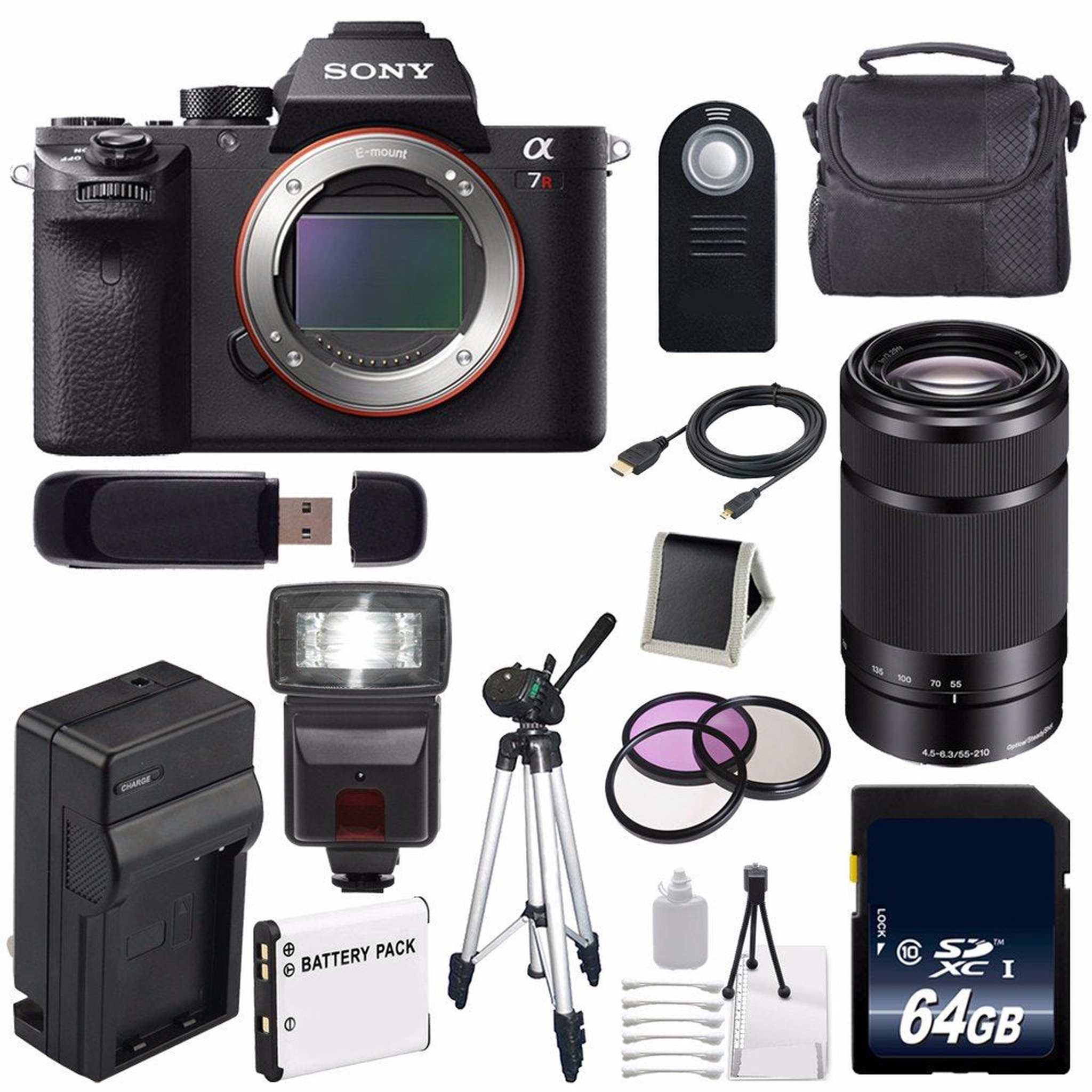 Sony Alpha a7R II Mirrorless Digital Camera International Model + Sony E 55-210mm f/4.5-6.3 OSS E-Mount Lens Black Pro Bundle Sony