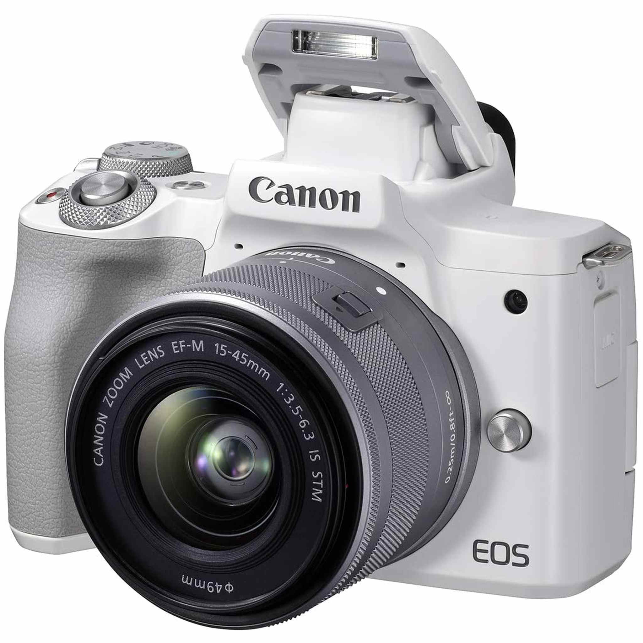 Canon EOS M50 Mark II + EF-M 15-45mm is STM Kit White International Model Canon