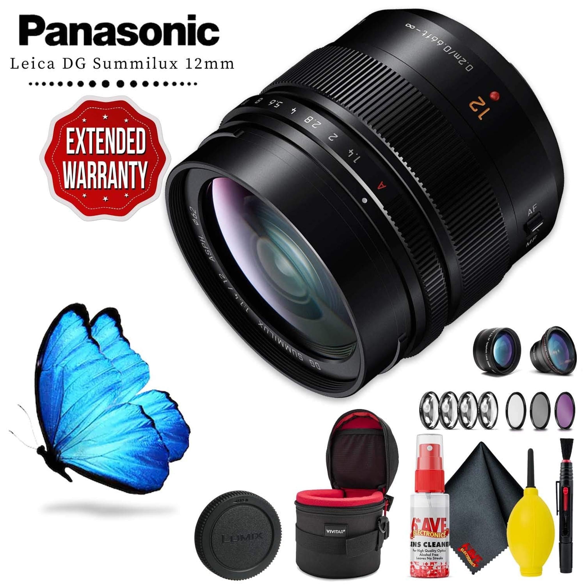 Panasonic Leica DG Summilux 12mm f/1.4 ASPH. Lens with Filter Kit, Lens Case, Cleaning Kit and Extended Warranty Panasonic