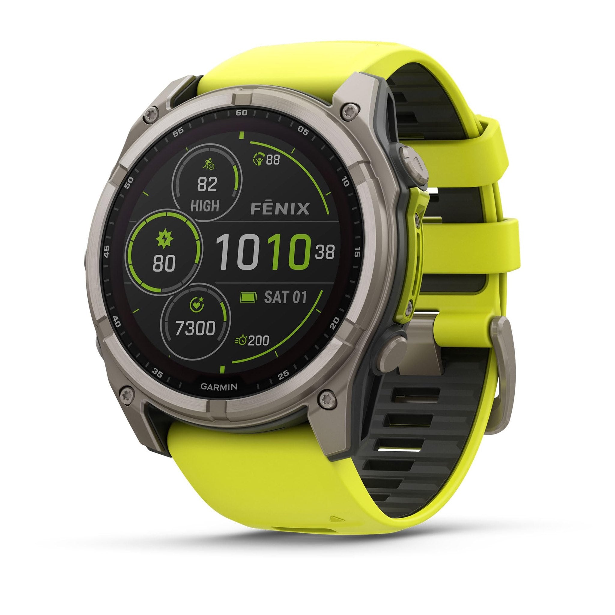 Garmin fēnix® 8 - 51 mm, Solar, AMOLED, Sapphire, Premium Multisport GPS Smartwatch, Long-Lasting Battery Life, Dive-Rated, Built-in LED Flashlight, Titanium with Amp Yellow/Graphite Band Garmin