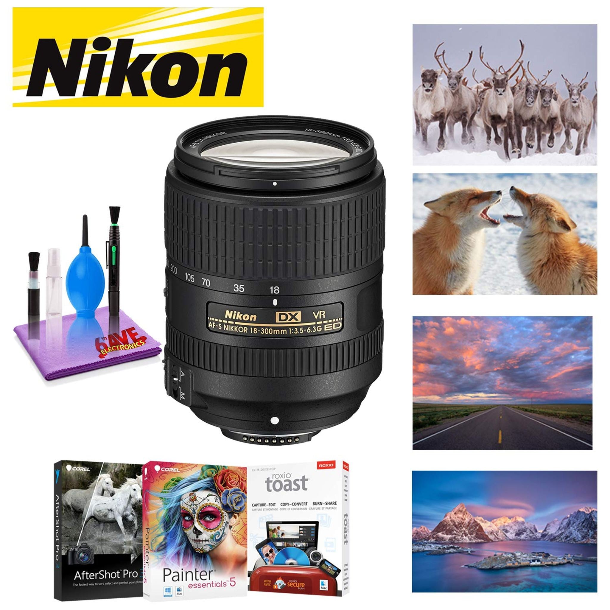 NIKON 18-300MM F/3.5-6.3G ED AF-S DX VR Lens with Corel Mac Photo Essentials Software Kit - Includes Corel AfterShot Bundle Nikon