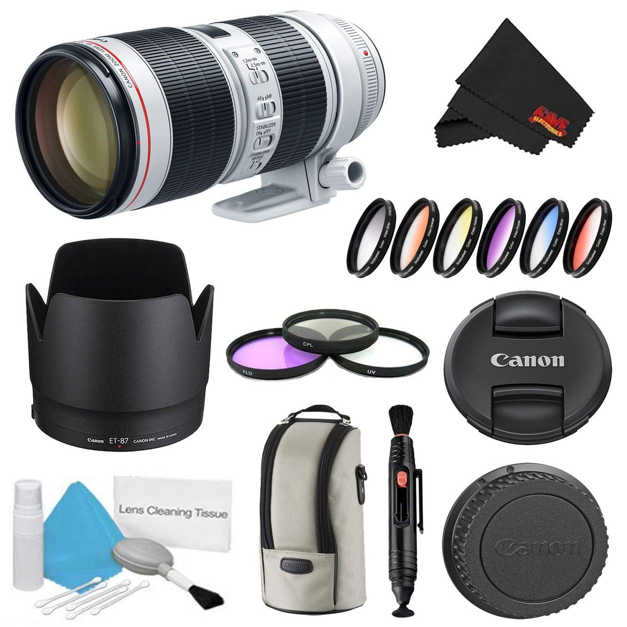 Canon EF 70-200mm f/2.8L is III USM Lens Bundle w/ 3 Piece Filter Kit and Color Multicoated 6 Piece Filter Kit Internat Canon