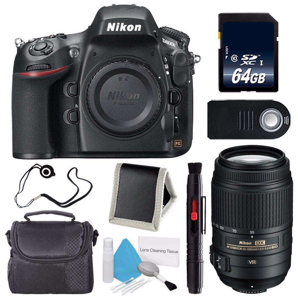 Nikon D800E Digital Camera Body Only International Model + Nikon AF-S DX 55-300mm f/4.5-5.6G ED VR Lens + 64GB Memory Card Nikon