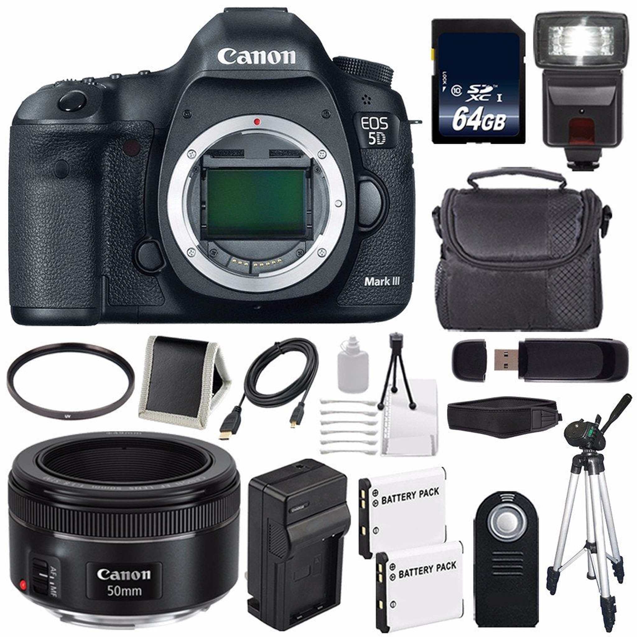 Canon EOD 5D III Digital Camera International Model + Canon EF 50mm f/1.8 STM Lens + LP-E6 Battery + 64GB Memory Card Starter Bundle Canon