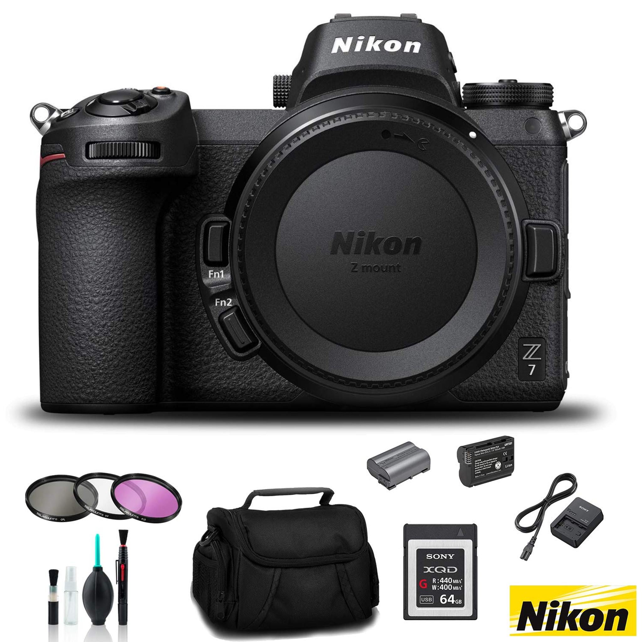 Nikon Z 7 Mirrorless FX-Format Digital Camera Body Only - Bundle 64GB Memory Card + EN-EL15 Li-on Battery + External R Nikon