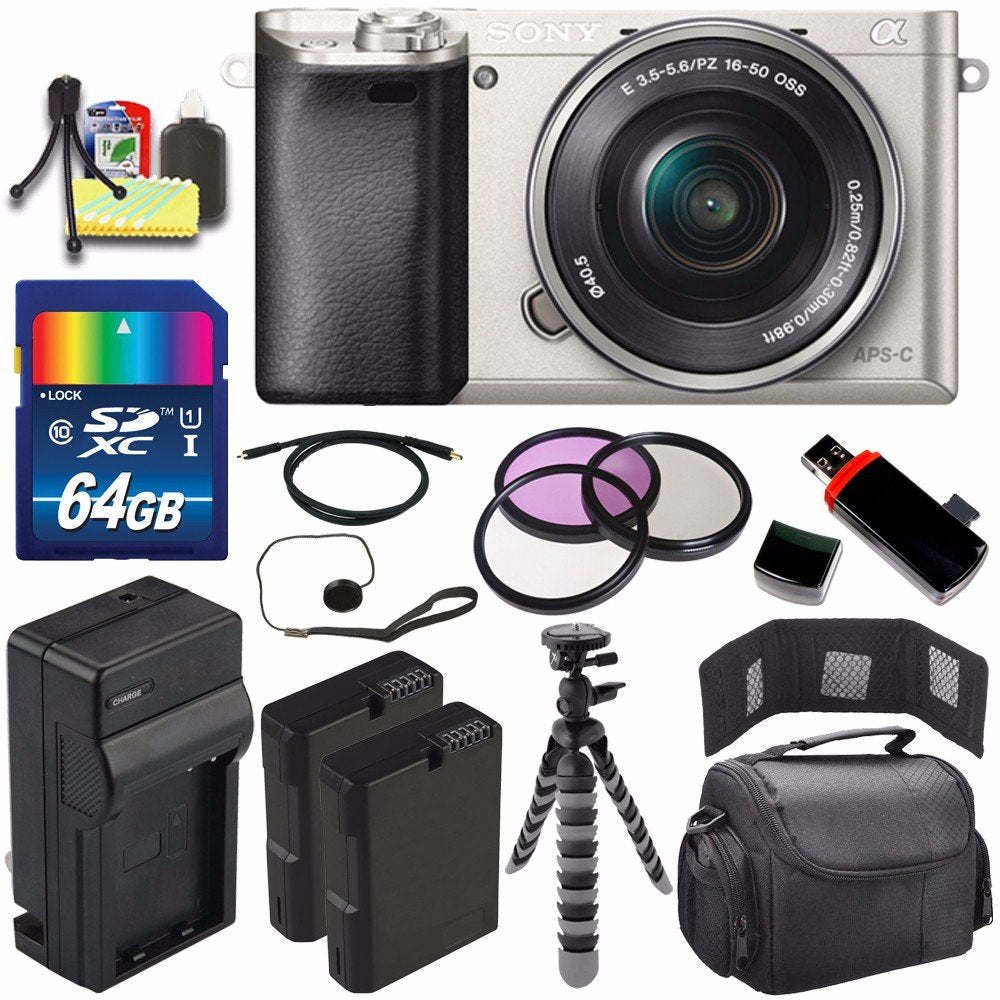 Sony Alpha a6000 Mirrorless Digital Camera with 16-50mm Lens Silver + Battery + Charger + 64GB Bundle 6 - International Sony