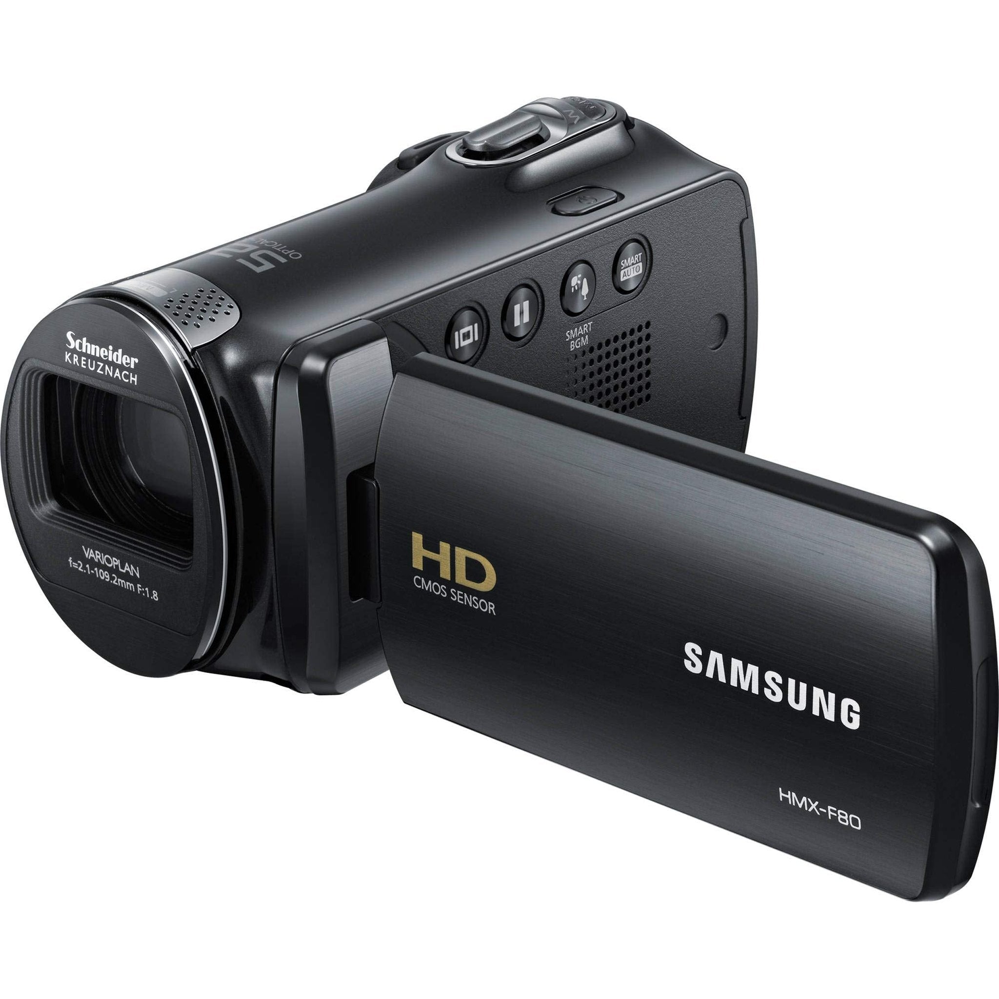 Samsung HMX-F90 Black Camcorder + 2pc 64GB mSDXC C10 Memory Card + Rode Microphone + Hands-Free Shoulder Mount Stabilizer Starter Bundle Samsung