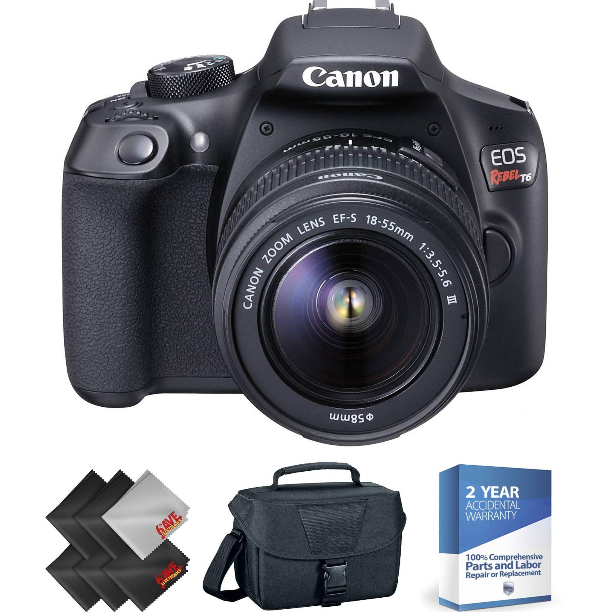 Canon EOS Rebel T6 DSLR Camera with 18-55mm and 75-300mm Lenses Kit + 2 Year Accidental Warranty Bundle Canon