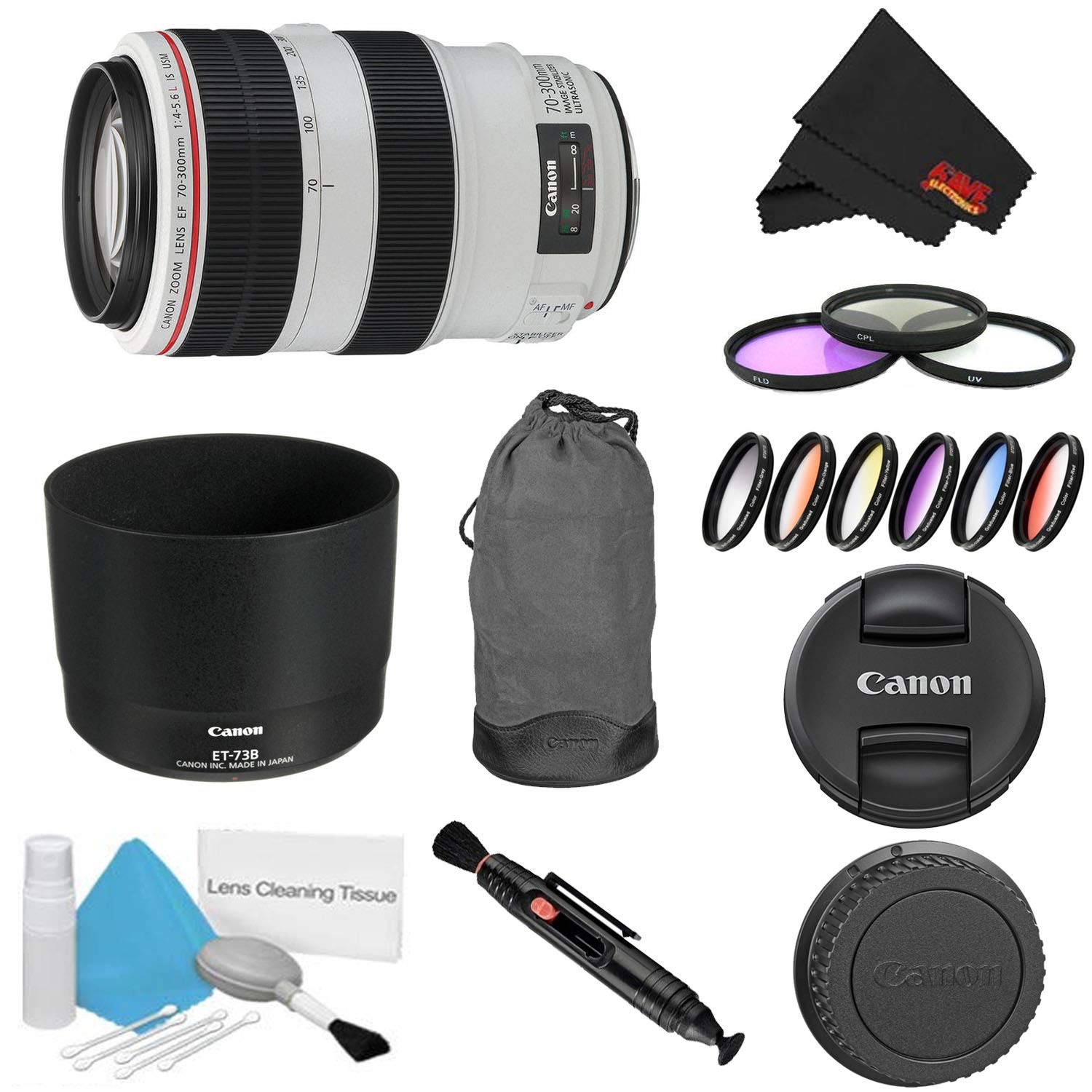 Canon EF 70-300mm f/4-5.6L is USM Lens Bundle w/ 3 Piece Filter Kit Color Multicoated 6 Piece Filter Kit International Canon