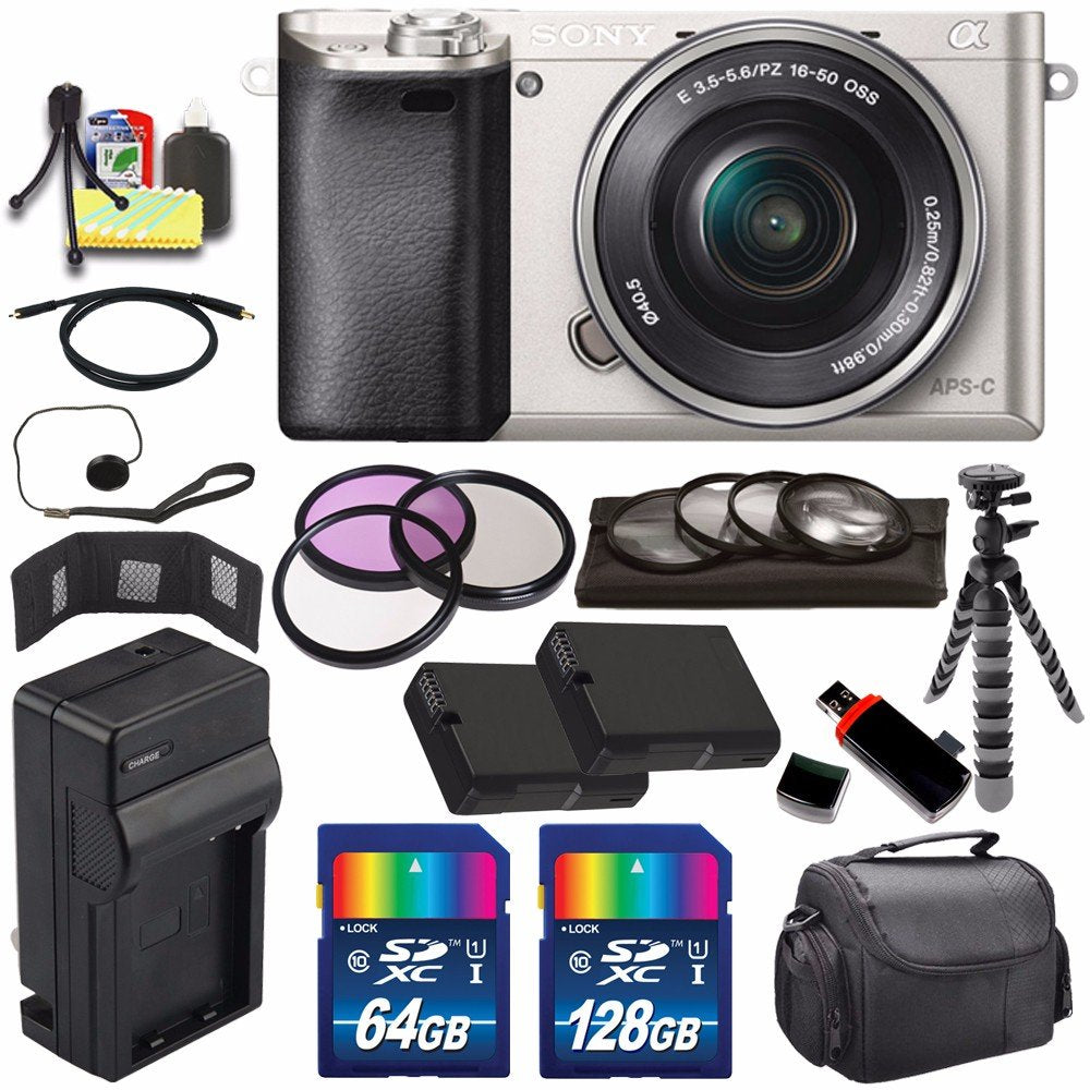 Sony Alpha a6000 Mirrorless Digital Camera with 16-50mm Lens Silver + Battery + Charger + 196GB Bundle 9 - International Sony